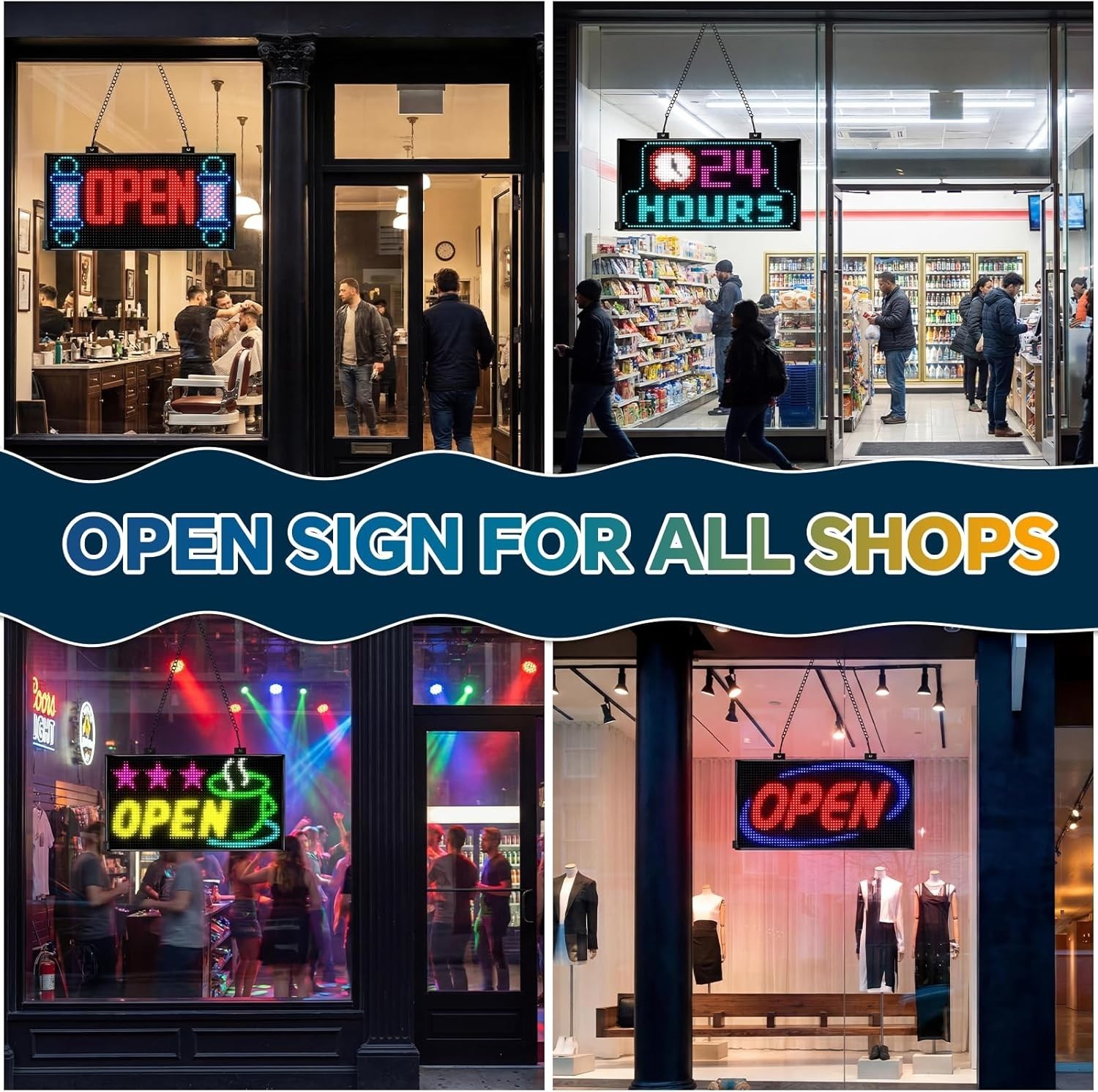 Huge 20&Prime;x12&Prime; LED Open Sign – Multicolor Programmable Scrolling Display w/ Remote