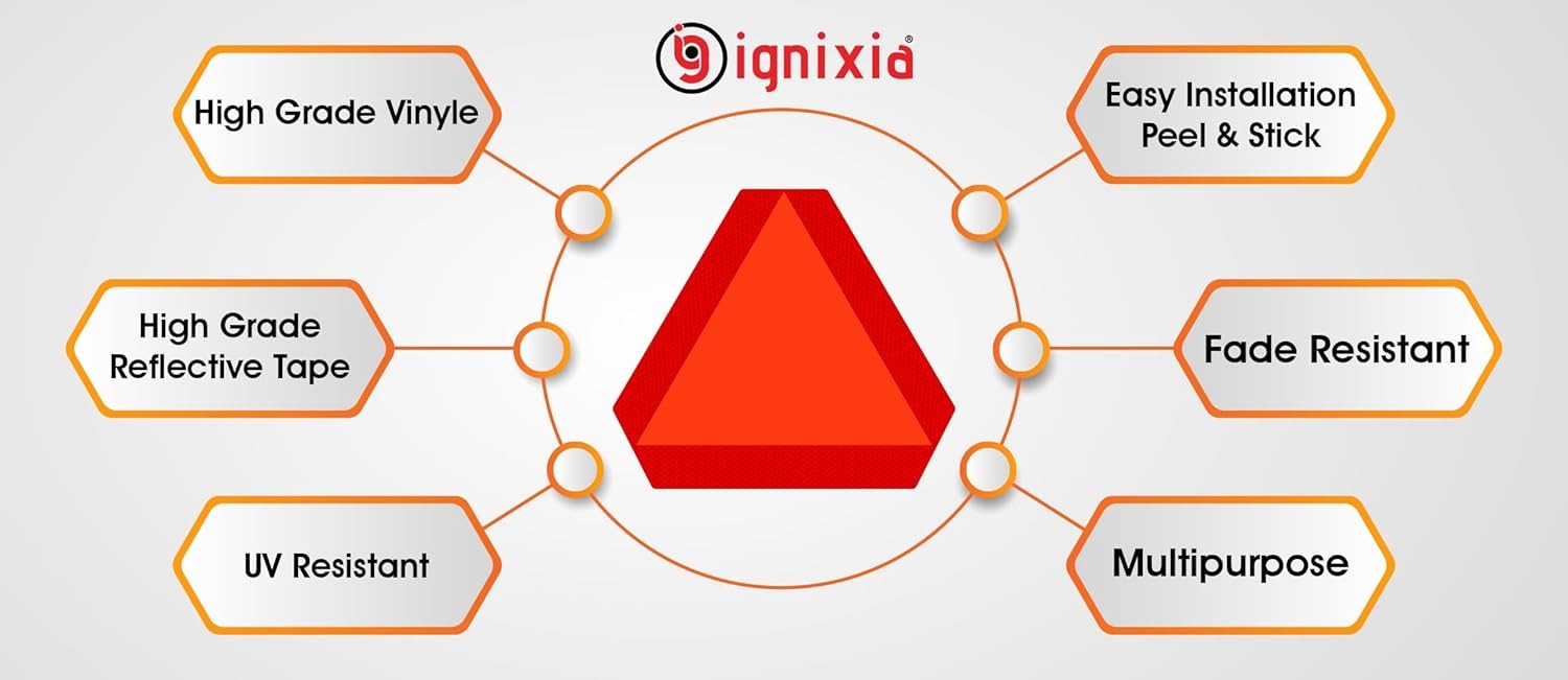 Slow Moving Vehicle Sign 14×16&Prime; Reflective Triangle Decal UTV Safety Orange