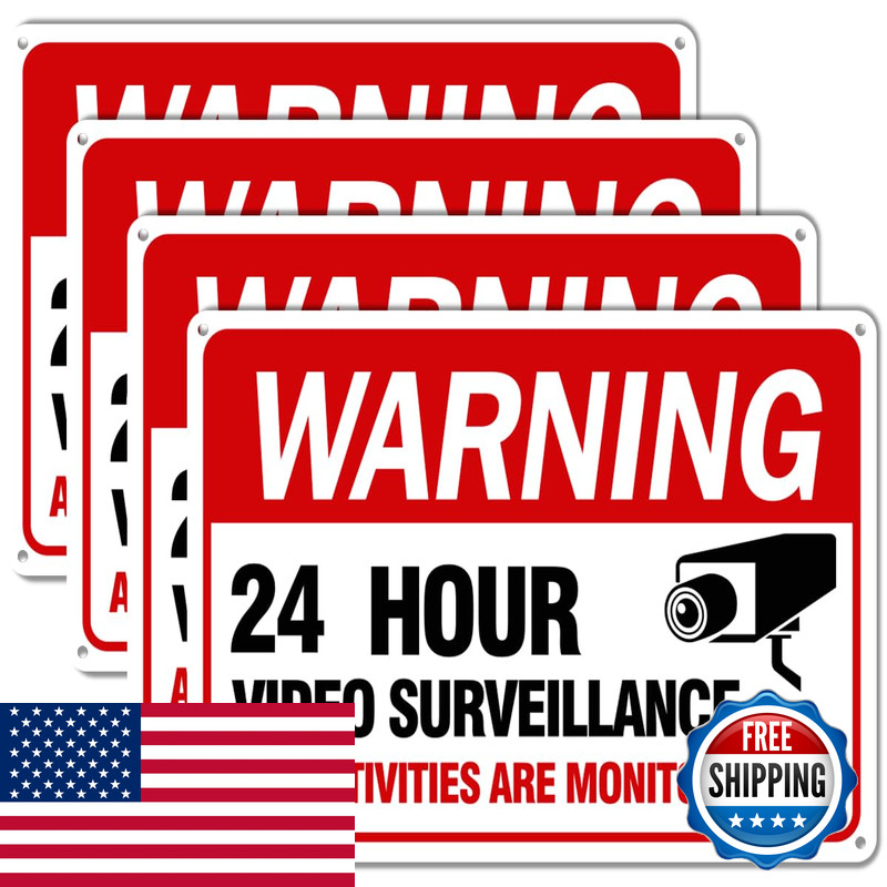 Multiwins Video Surveillance Sign 4-Pack 12X 8 Security Camera Signs Reflective