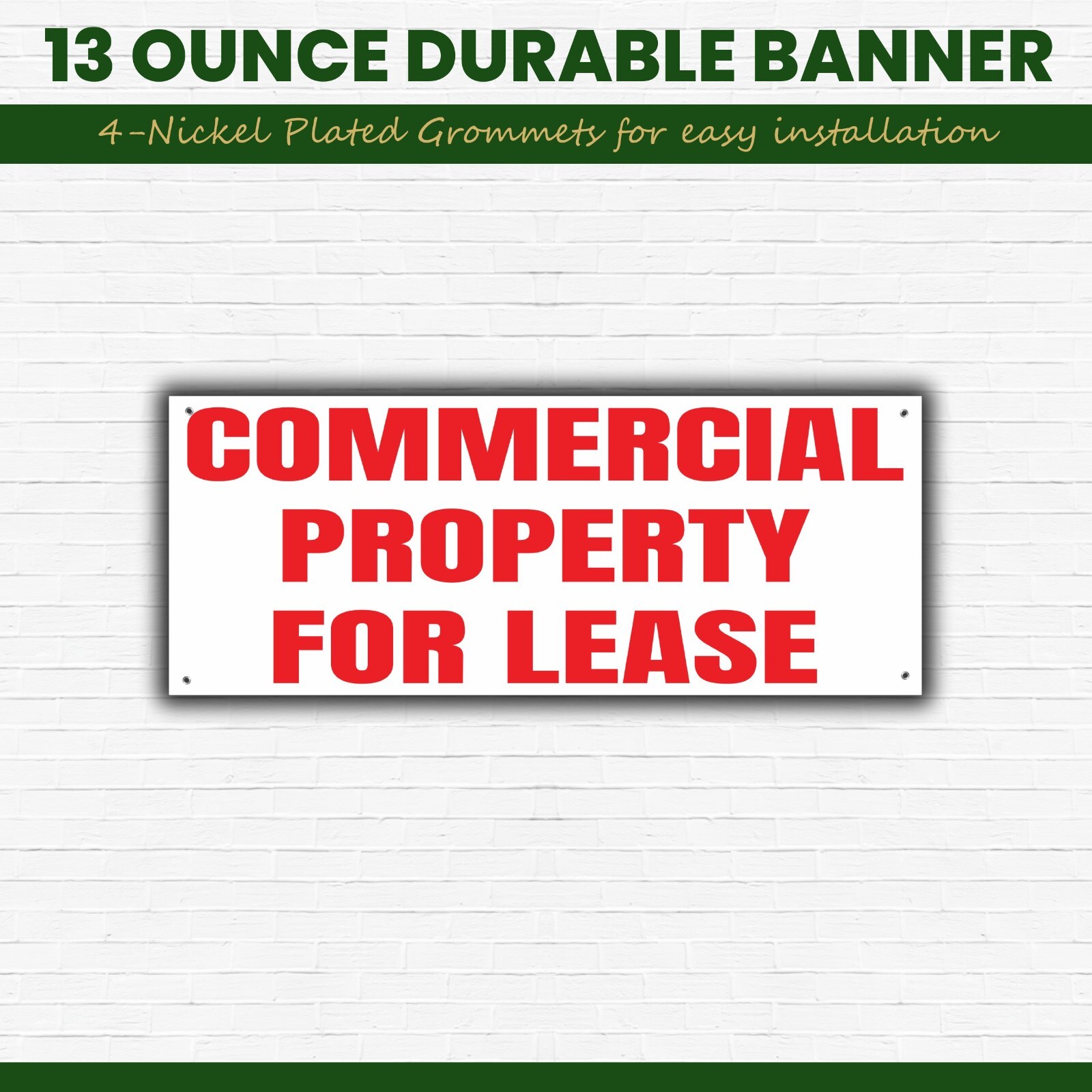 Commercial Property For Lease Banner Sign, Large Red and White Banner 48&Prime; x 20&Prime;