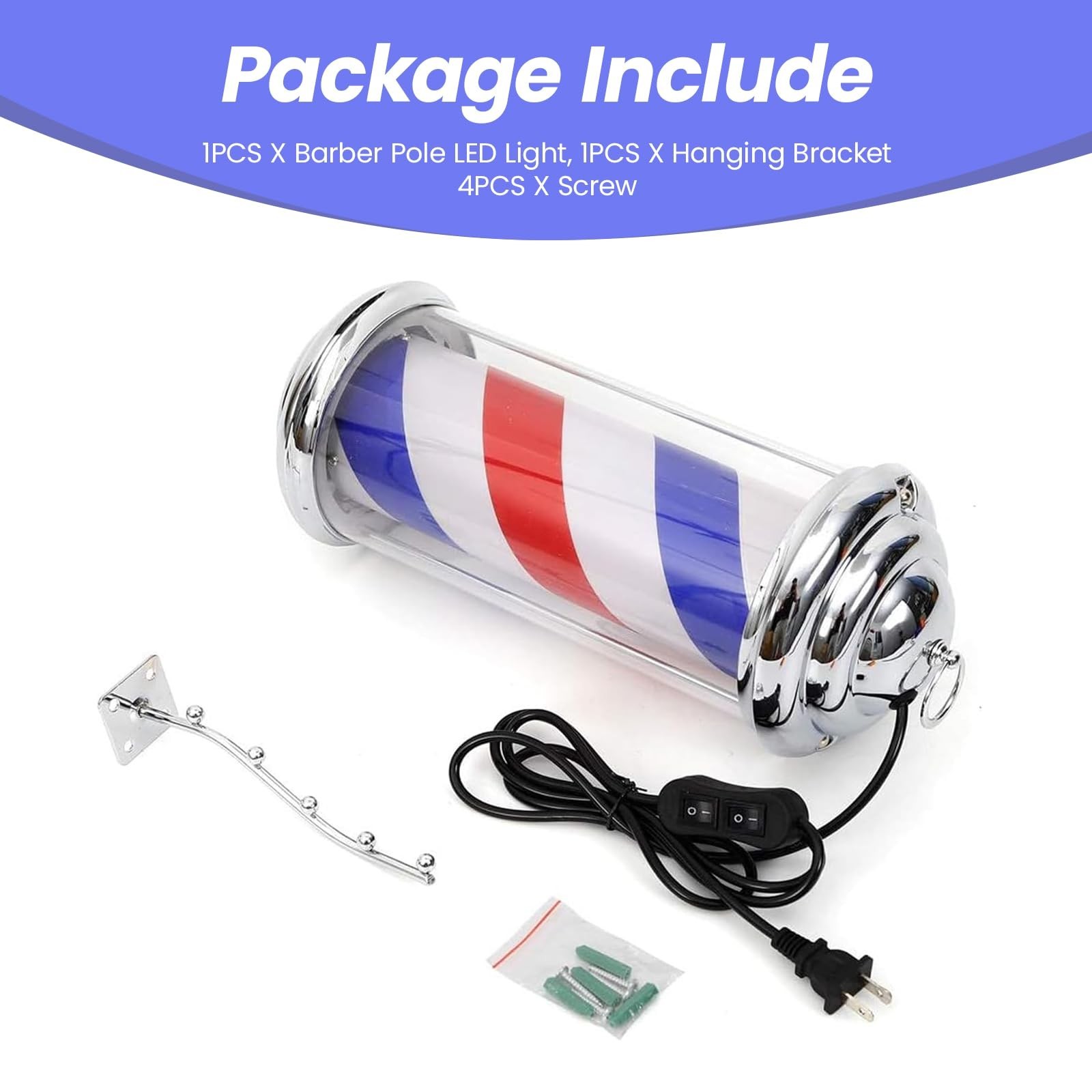 15 » Barber Pole LED Light, Barber Shop Pole Light Silver | Hair Salon Open S…