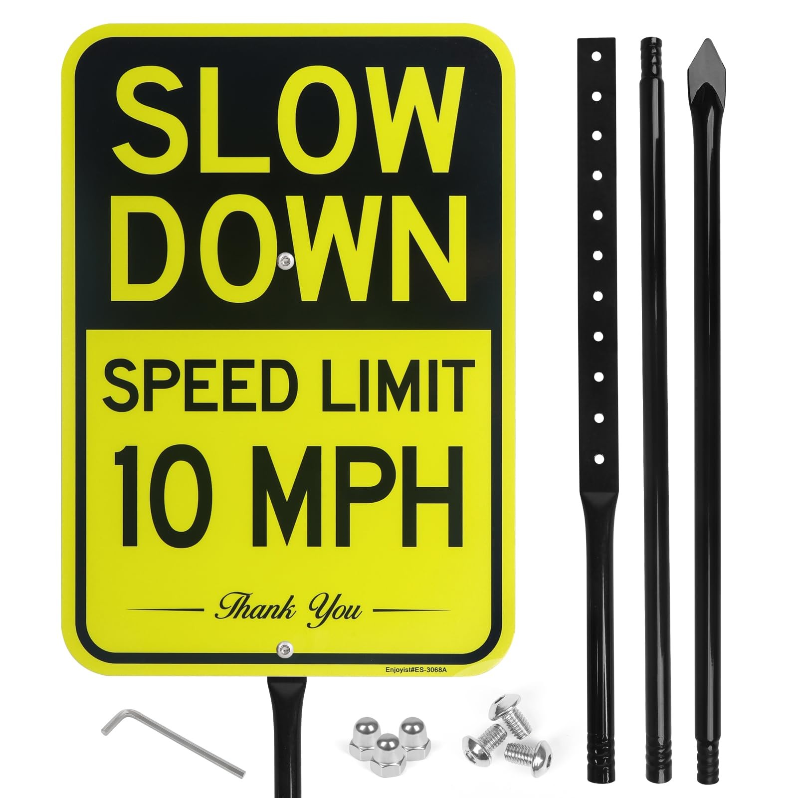 Large Slow Down Speed Limit 10 MPH Sign With 54 Inch Metal Stake 17×12 Tool