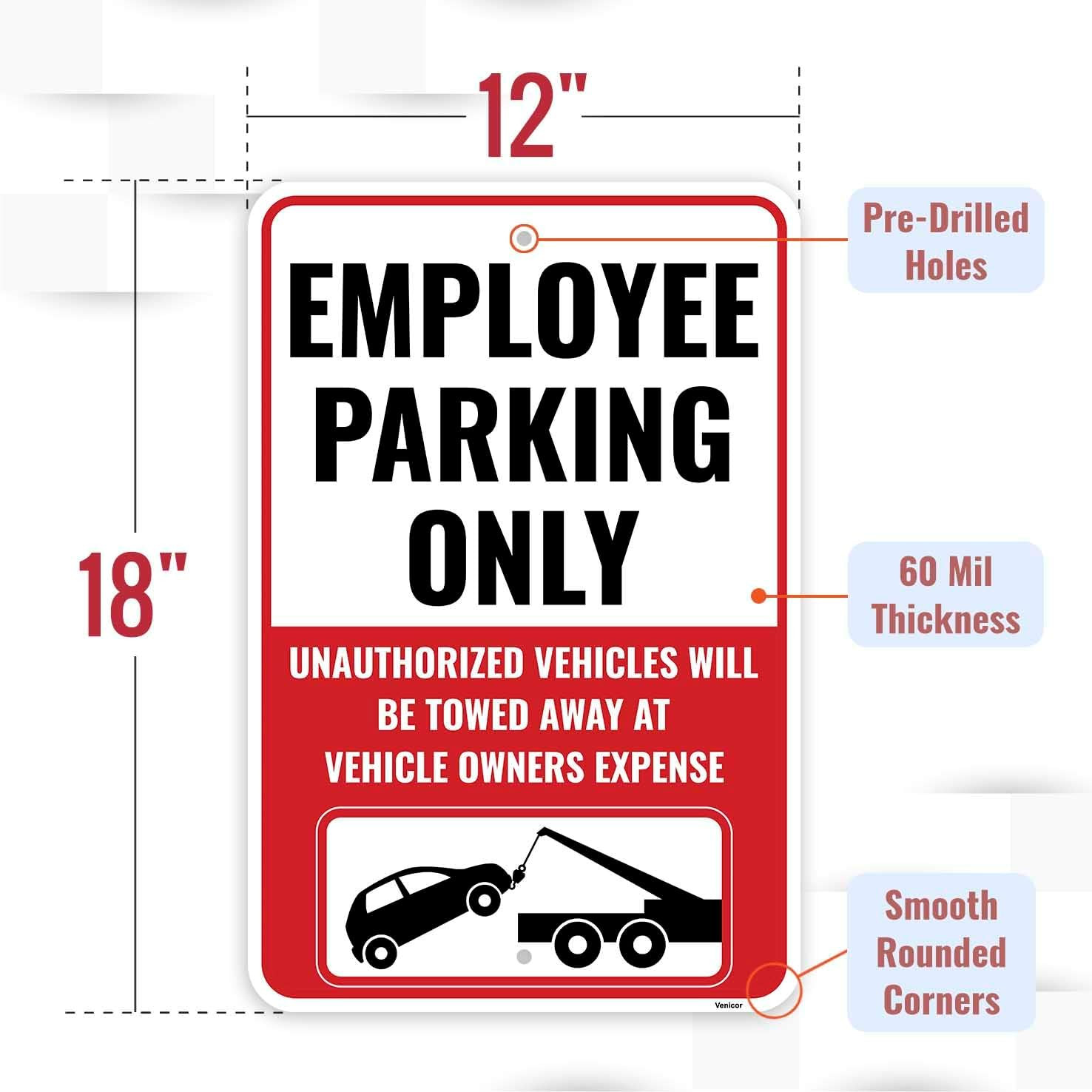 2PC Employee Parking Sign, 18 X 12 Inches – Aluminum – Staff Parking Only Sign