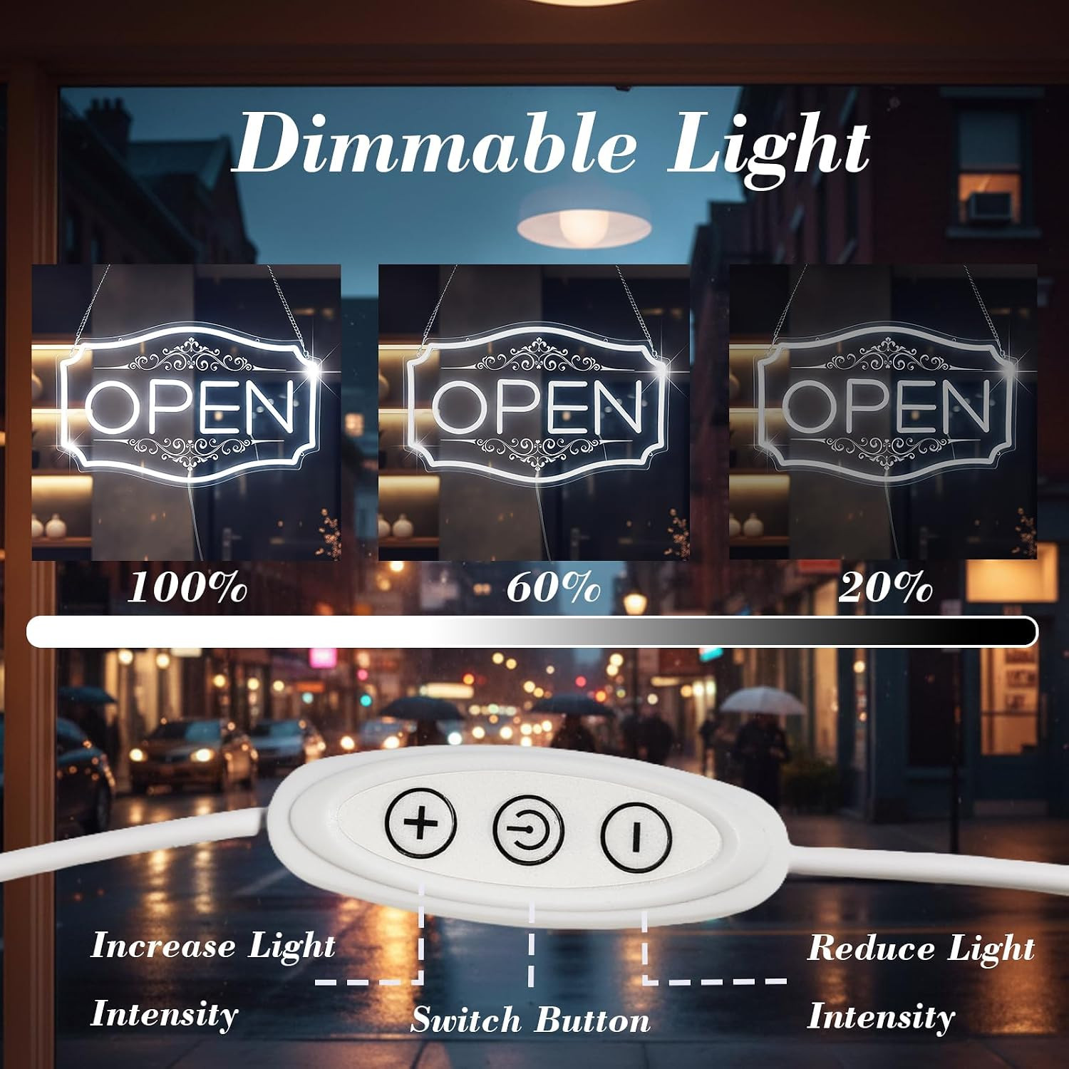 Open Sign for Business, LED Dimmable Neon Open Sign with 12V/2A Adapter, 16.5&Prime; X