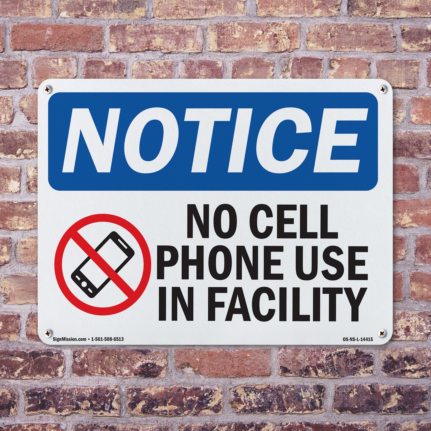 No Cell Phone Use In Facility OSHA Notice Sign Metal Plastic, Decal 5 or 10 Pack