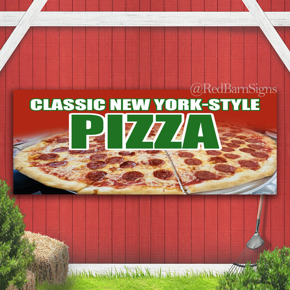 Classic New York-Style Pizza Indoor Outdoor Banner Sign with grommets