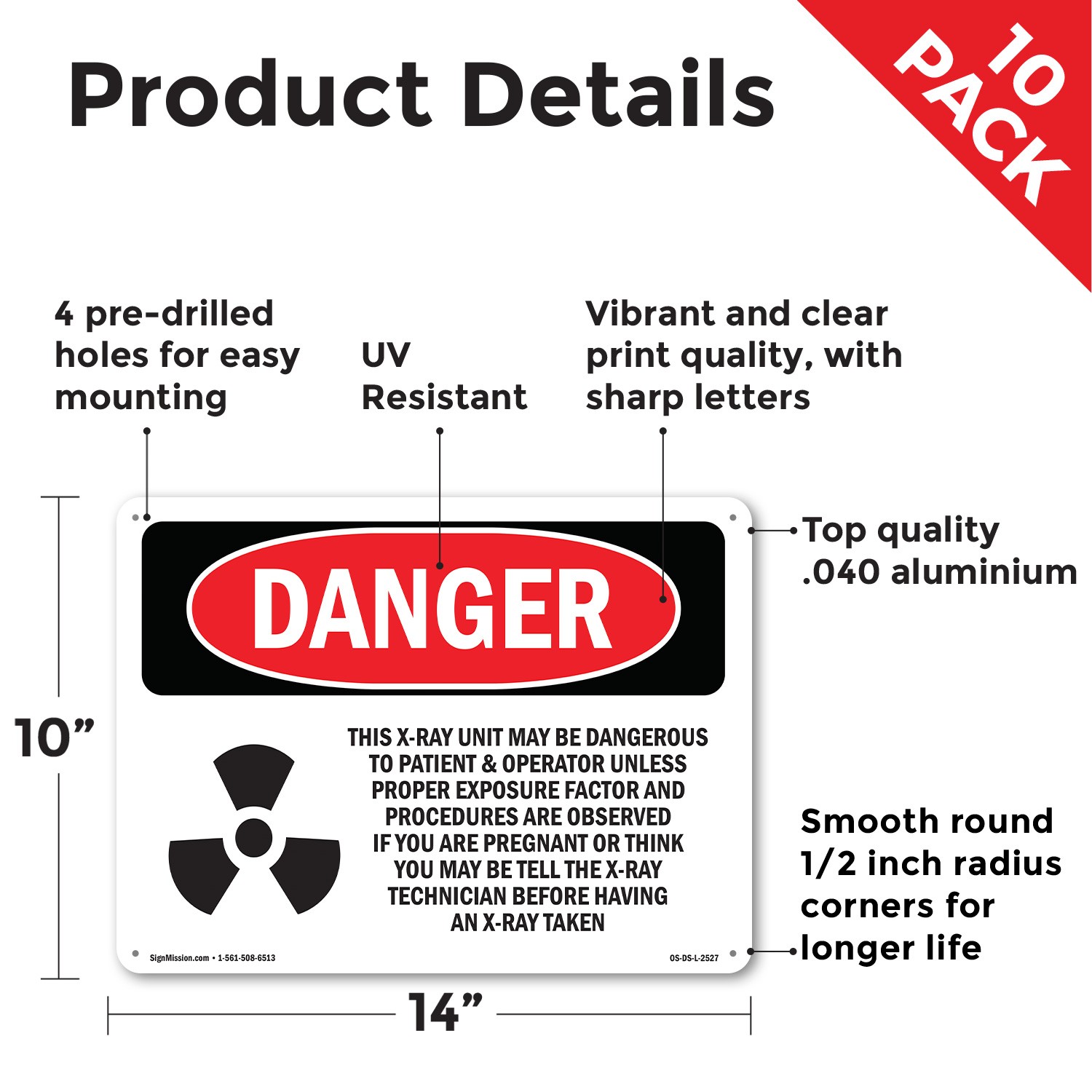 This X OSHA Danger Sign Metal, Plastic, Or Decal – 5 or 10 Pack