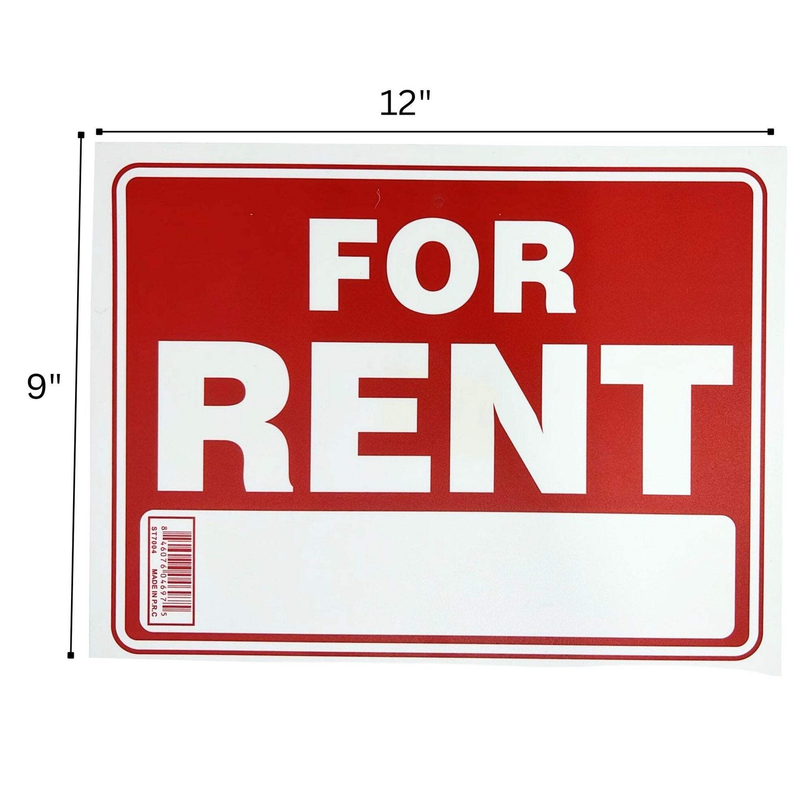 9&Prime;X12&Prime; « FOR RENT » Plastic Signage Sign-1 Pack