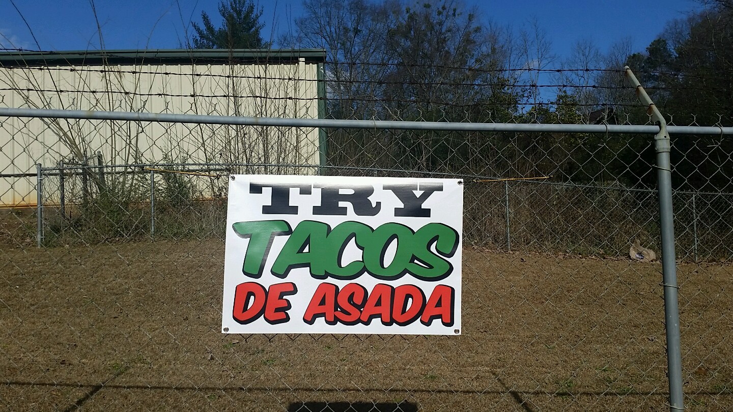 TRY TACOS DE ASADA Banner Rotulos Mexican Food Restaurant Open Shop Sign Display