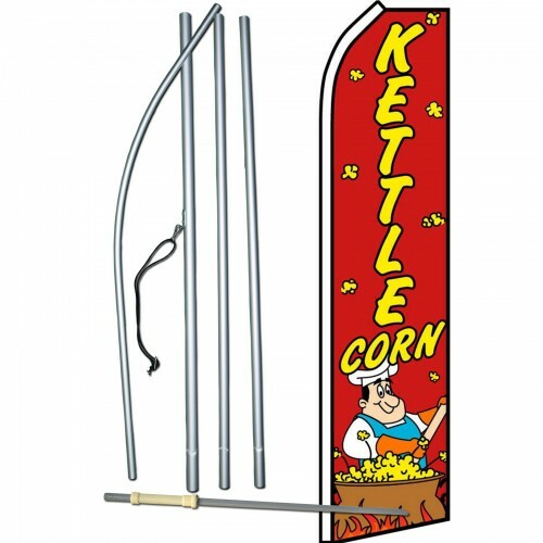 Kettle Corn Tall Advertising Banner Flag Complete Sign Kit 2.5 feet wide
