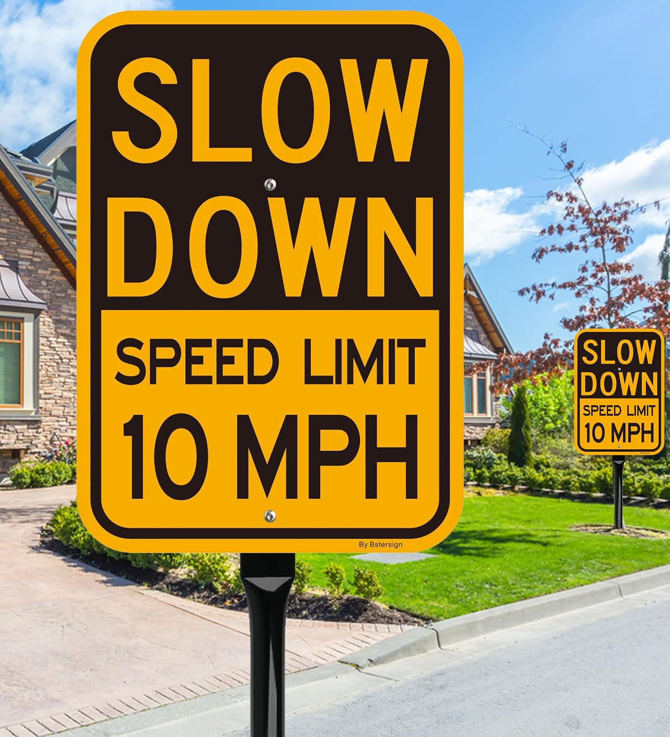 2Pack Slow down Speed Limit 10MPH Sign with 36 Inch Heavy Metal Stake, 14 X 10 I