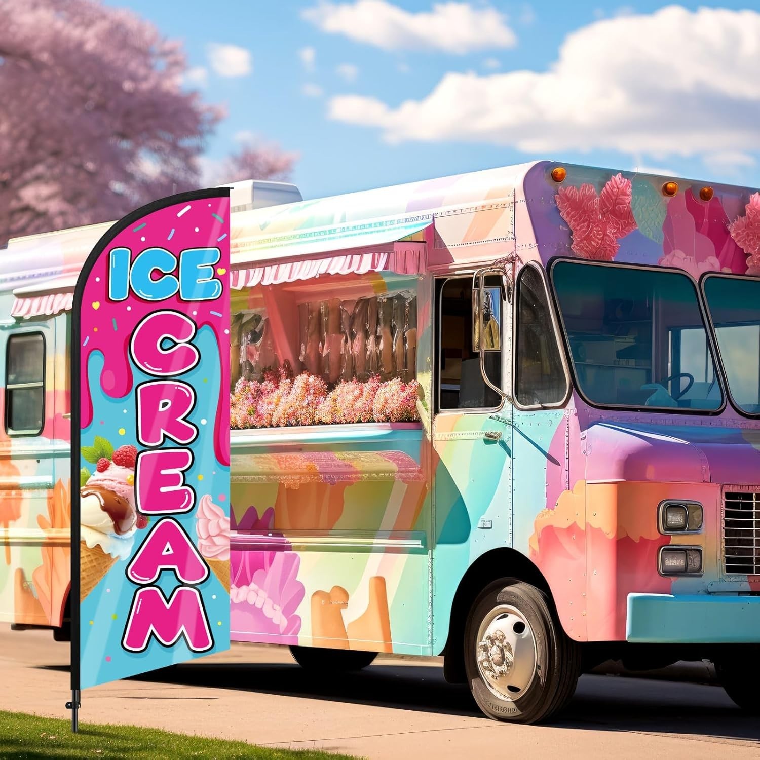 Ice Cream Advertising Feather Flag 7 ft Advertising Swooper Flag Banner Signs…