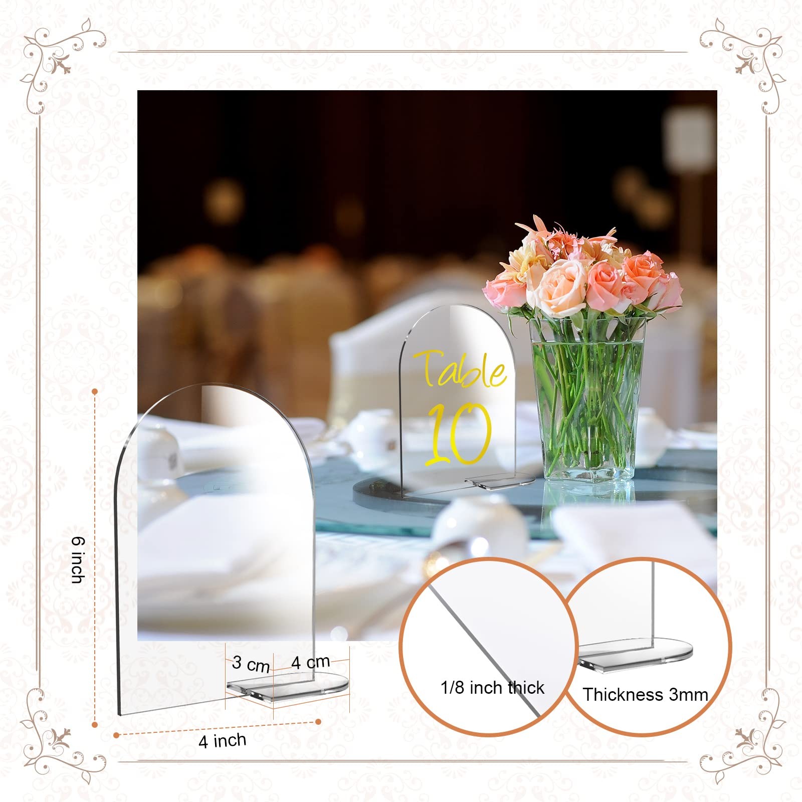 25 PCS Clear Arch Acrylic Sign Stand Blank Round Top Table Number 4×6 Inch