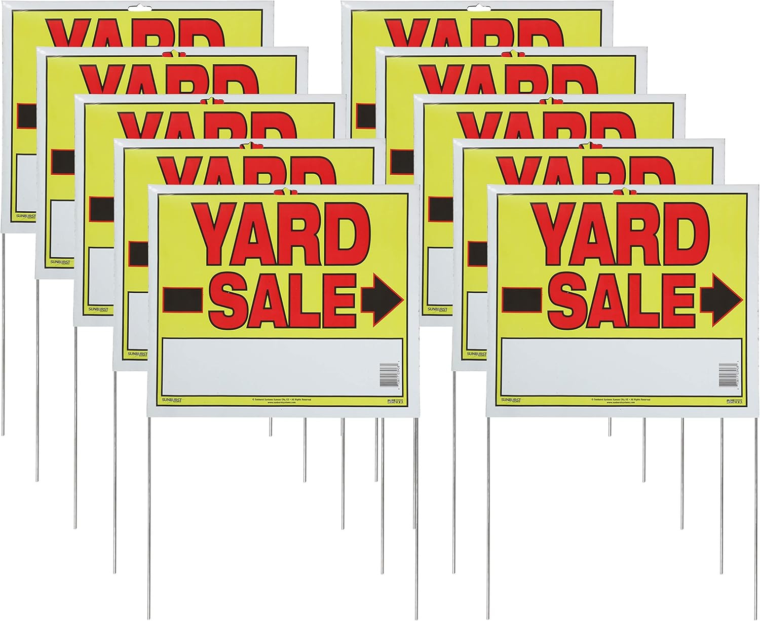 Double Sided Yard Sale Sign with Metal Stake 10 Pack 22 X 14 Yellow Red