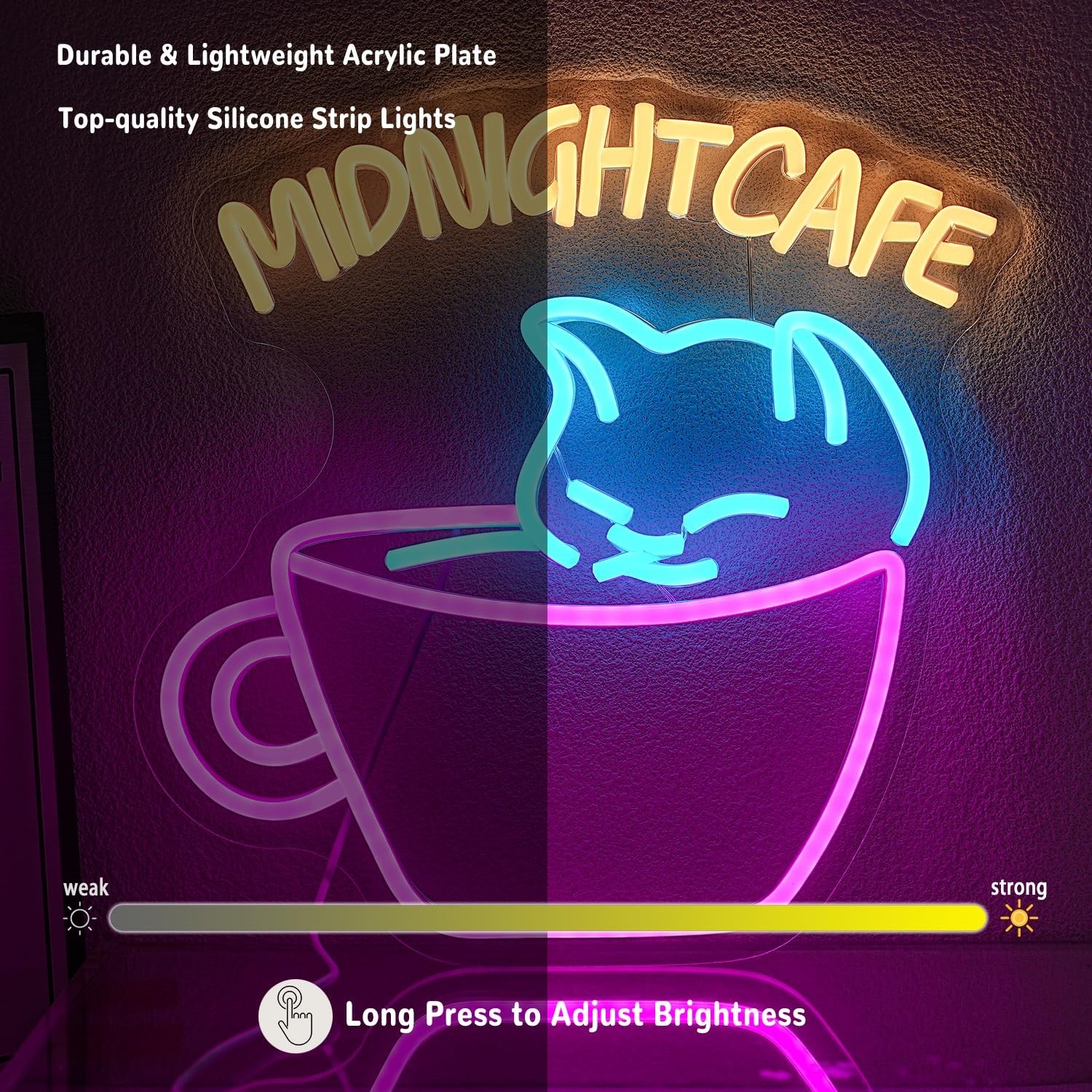Coffee Neon Sign for Wall Decor Cat Neon Light Midnight Cafe Led Neon Signs C…