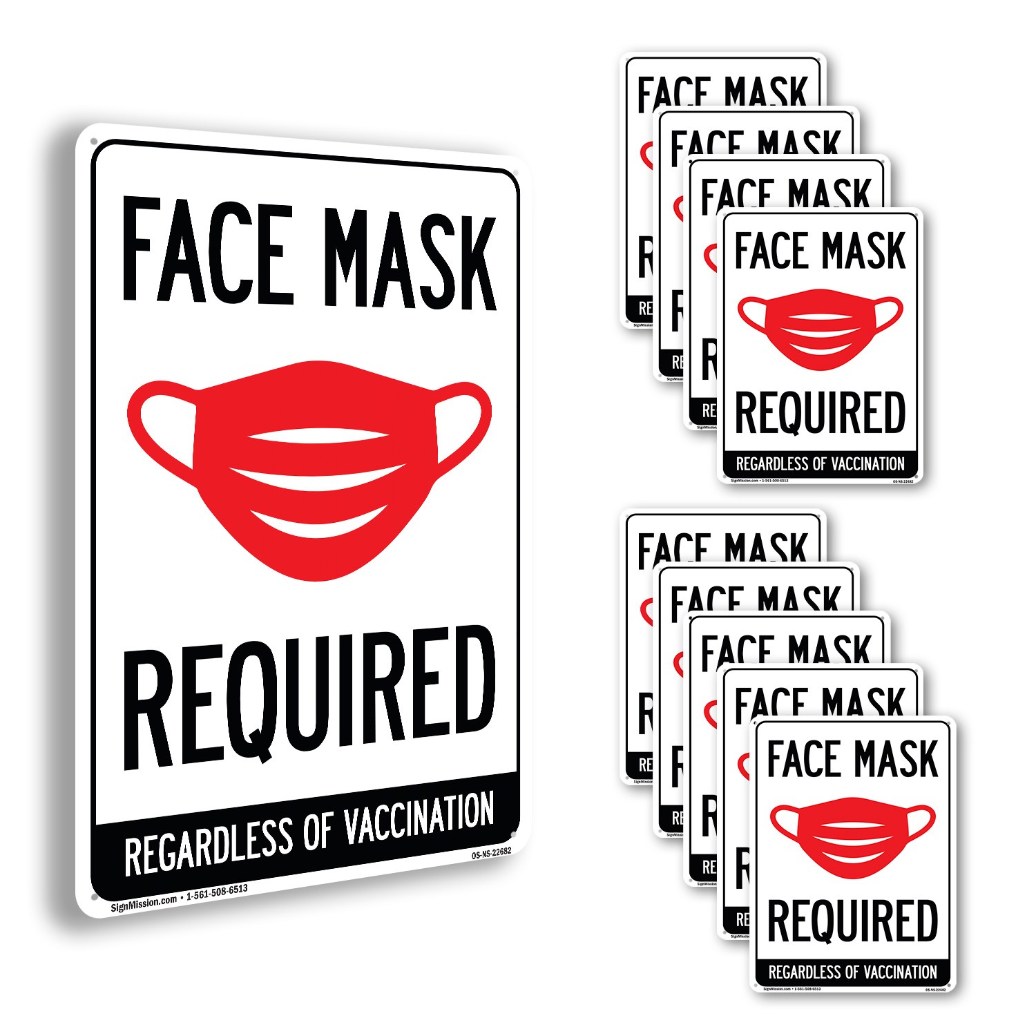 Face Mask Required Public Safety Sign Metal, Plastic, Or Decal – 5 or 10 Pack