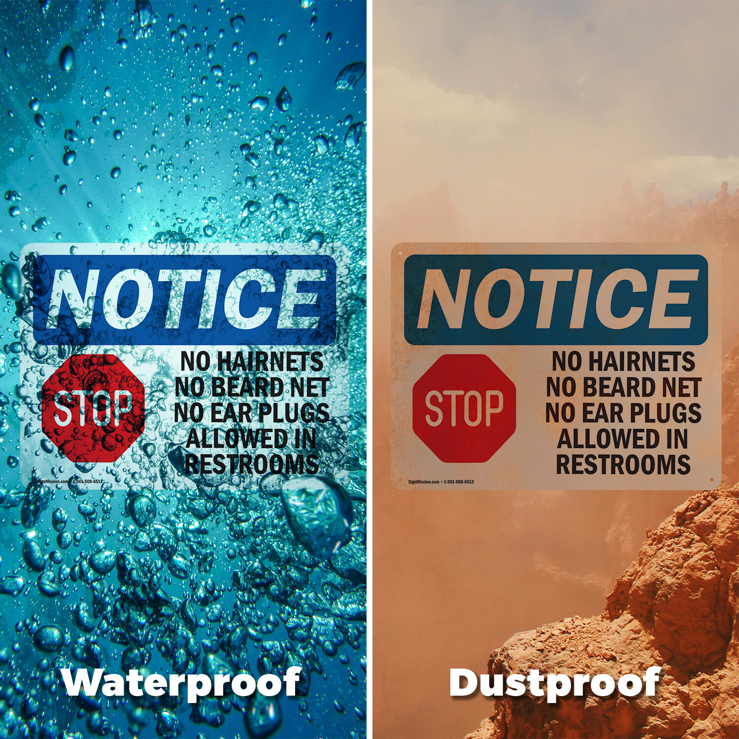 (2 Pack) No Hairnets No Beard Nets No OSHA Notice Sign Decal Metal Plastic