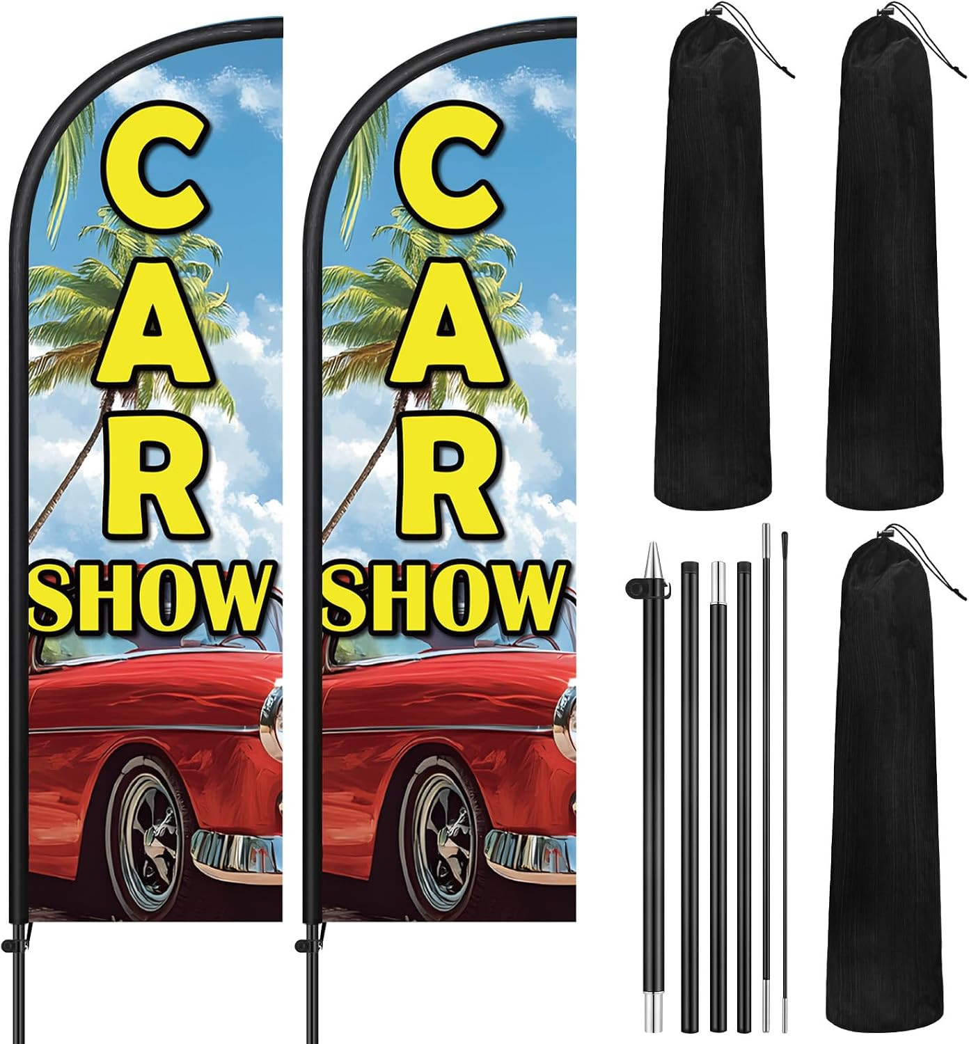 2 Pack Car Show Feather Flag 7 Ft Advertising Swooper Flag Sign Windless Car Sho