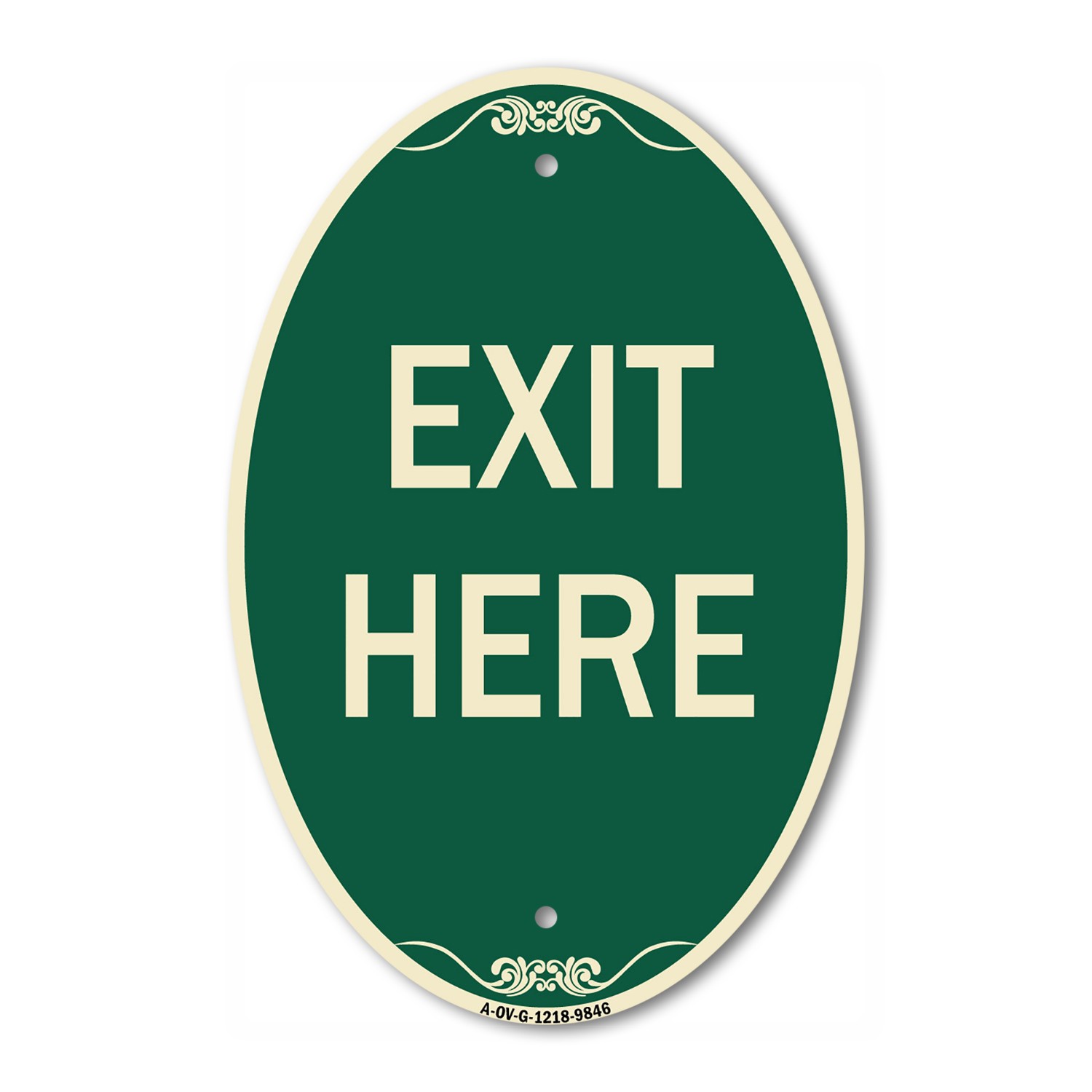 Designer Series Oval Sign – Exit Here | Green & Tan Heavy-Gauge Aluminum