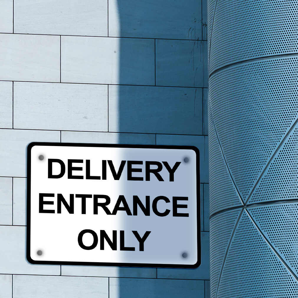 Aluminum Horizontal Metal Sign Delivery Entrance Only Black on White