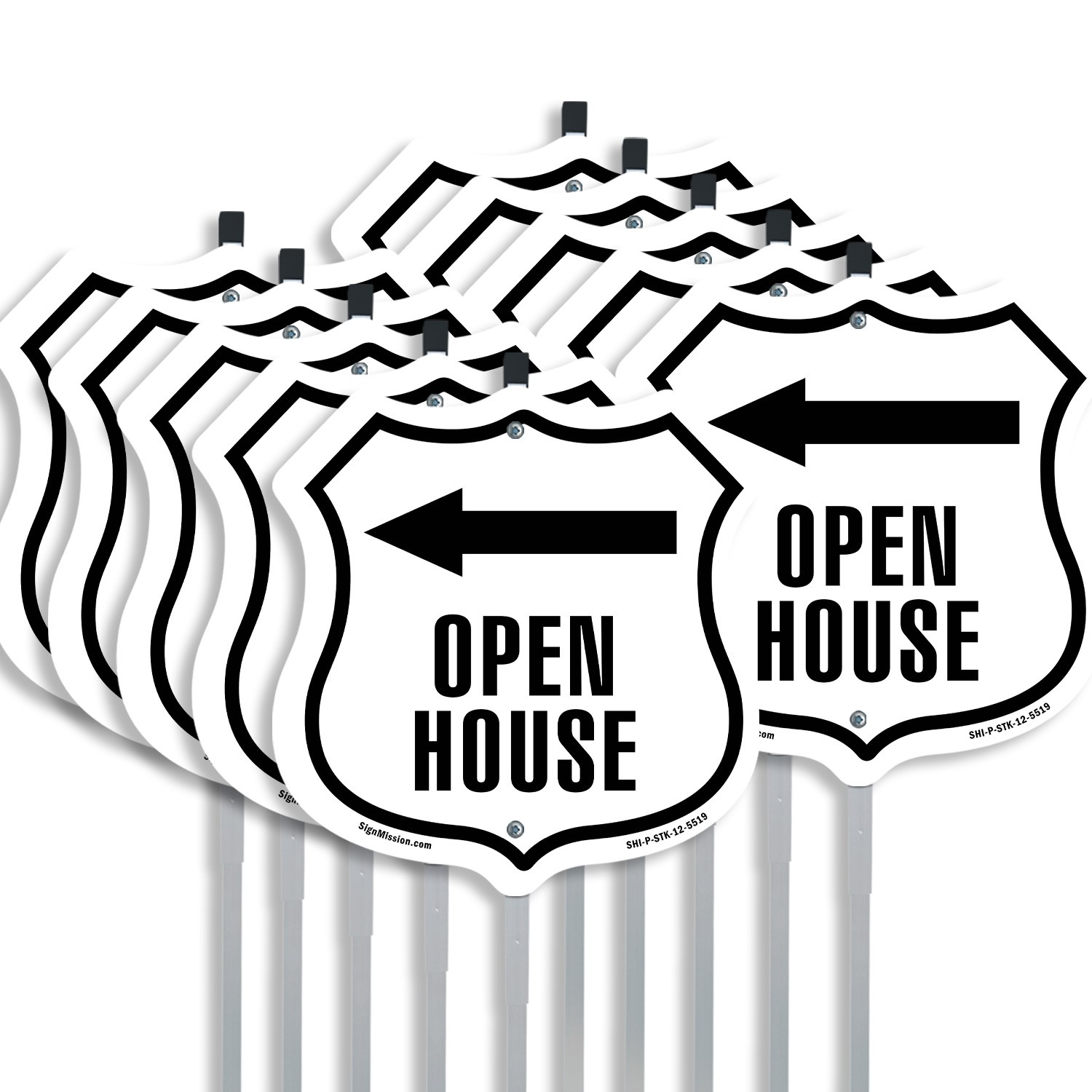 Open House Left Shield Shaped Sign With Stake Crafted in the USA