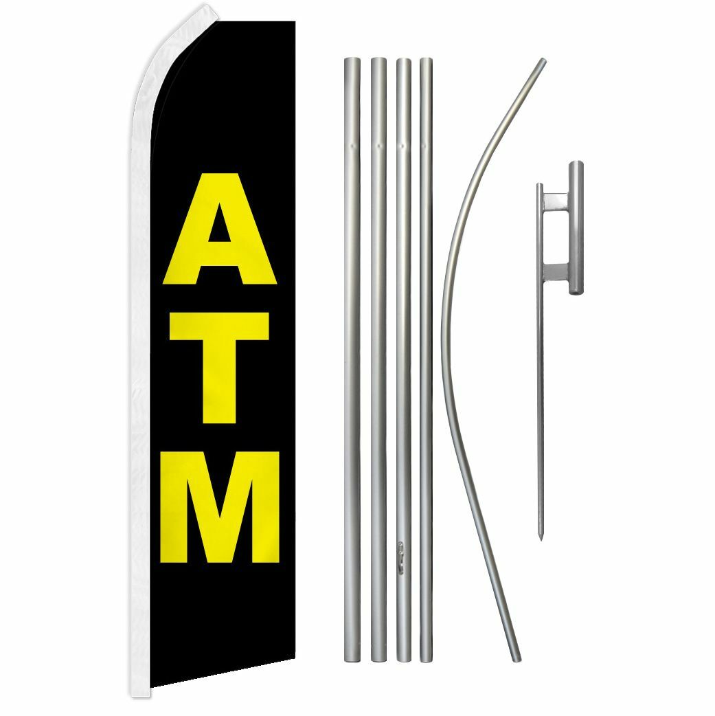 « ATM » Advertising Super Flag & Pole Kit cash bank money
