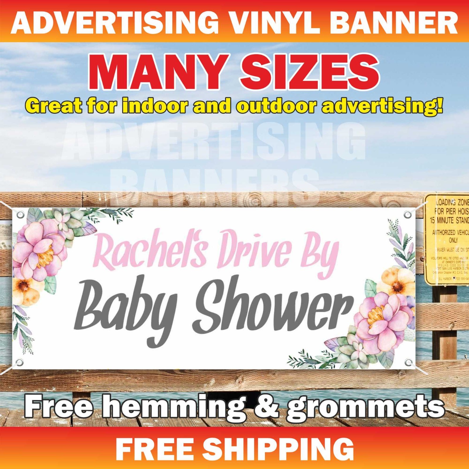 Drive By Baby Shower Advertising Banner Vinyl Mesh Sign Custom Name Party