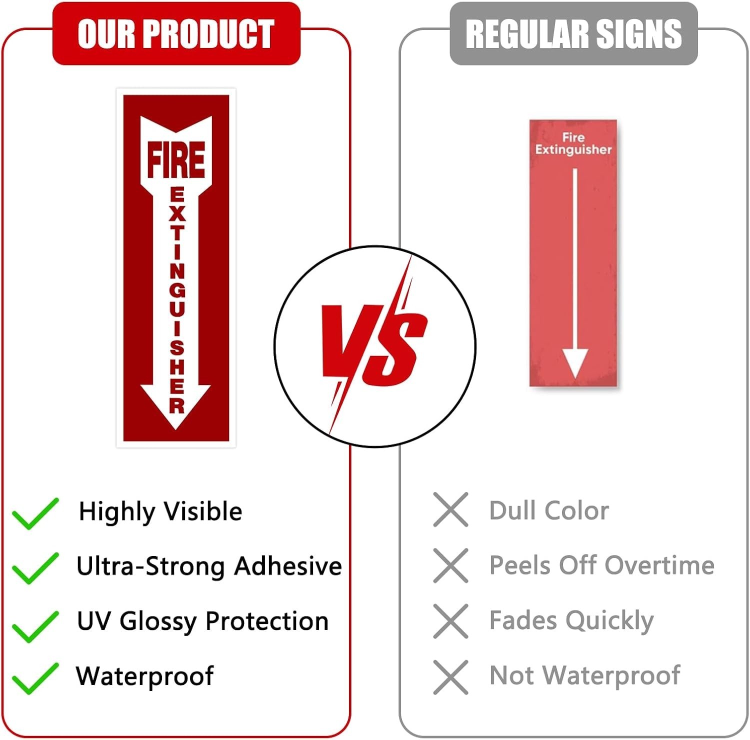 Fire Extinguisher Signs,Safety Sign Sticker glow in the dark 12 Small, red