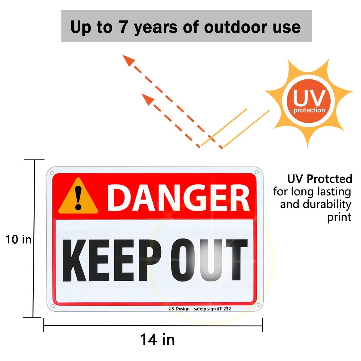 2-Pack Danger Keep Out Safety Sign, 14×10 Inch UV-Printed Aluminum, Sturdy an…