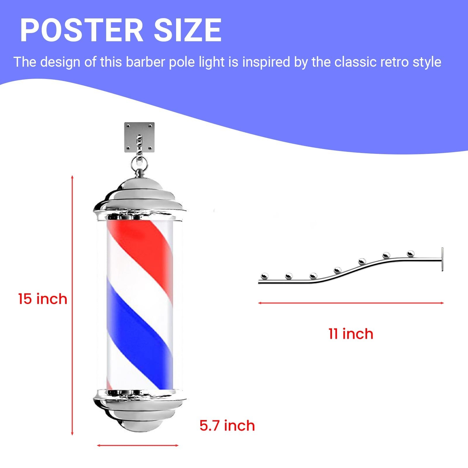 15 » Barber Pole LED Light, Barber Shop Pole Light Silver | Hair Salon Open S…