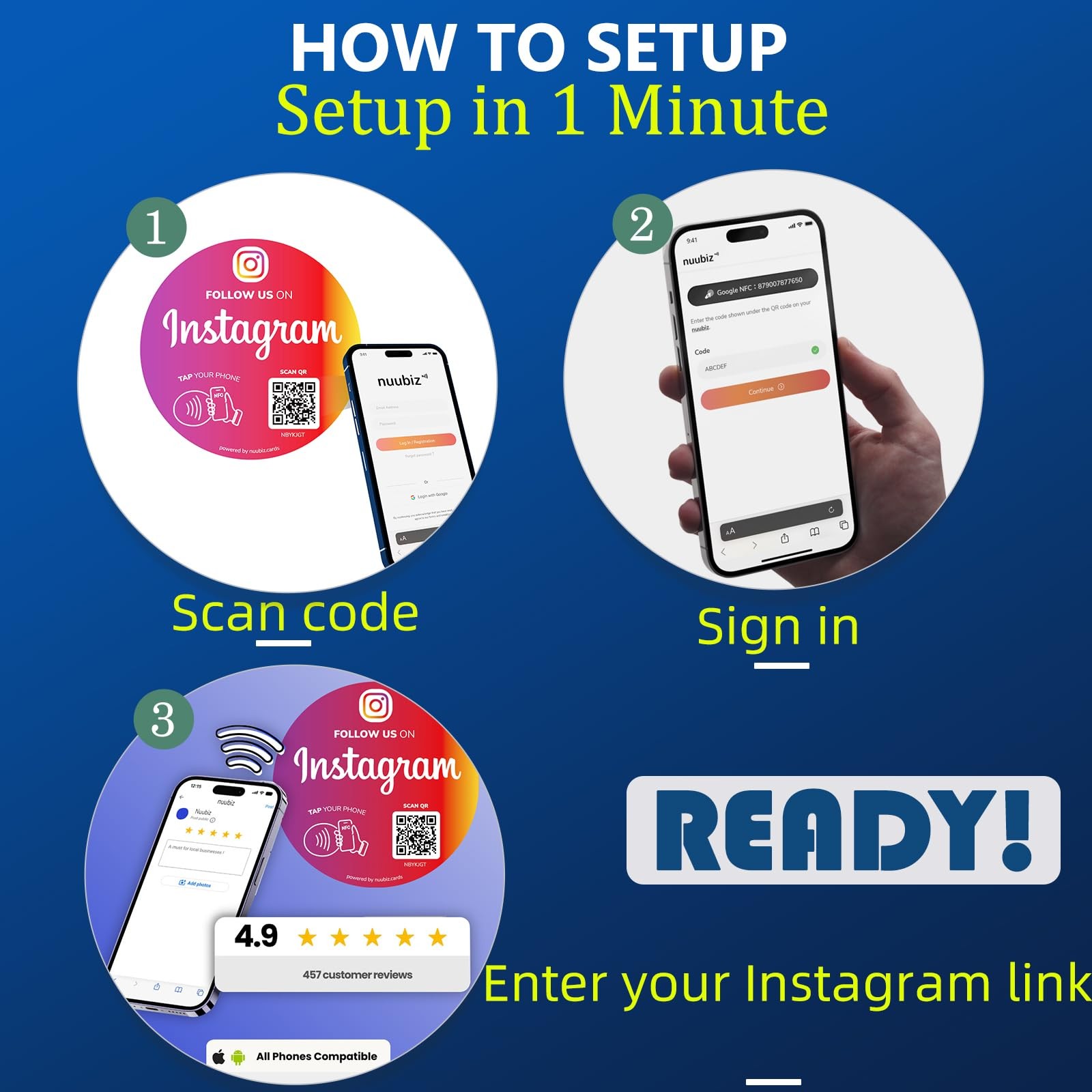 NFC Social Media QR Code Stickers Compatible with Instagram (3 Pack) – Tap or…