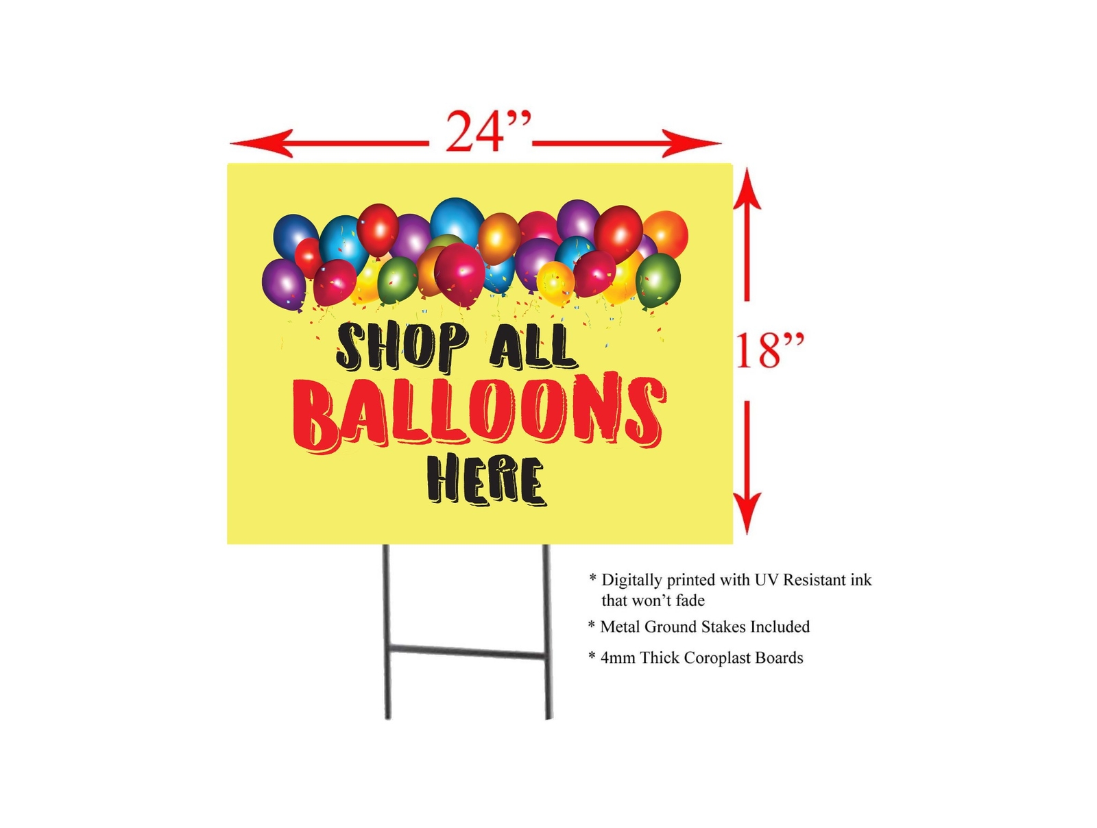 Shop All Balloons Here | Sidewalk Yard Sign with Metal Stakes | 24&Prime;W x 18&Prime;H