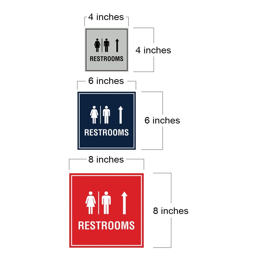 1 PC Square Restrooms Up Arrow Sign Black Large Wall Door Adhesive Mounting