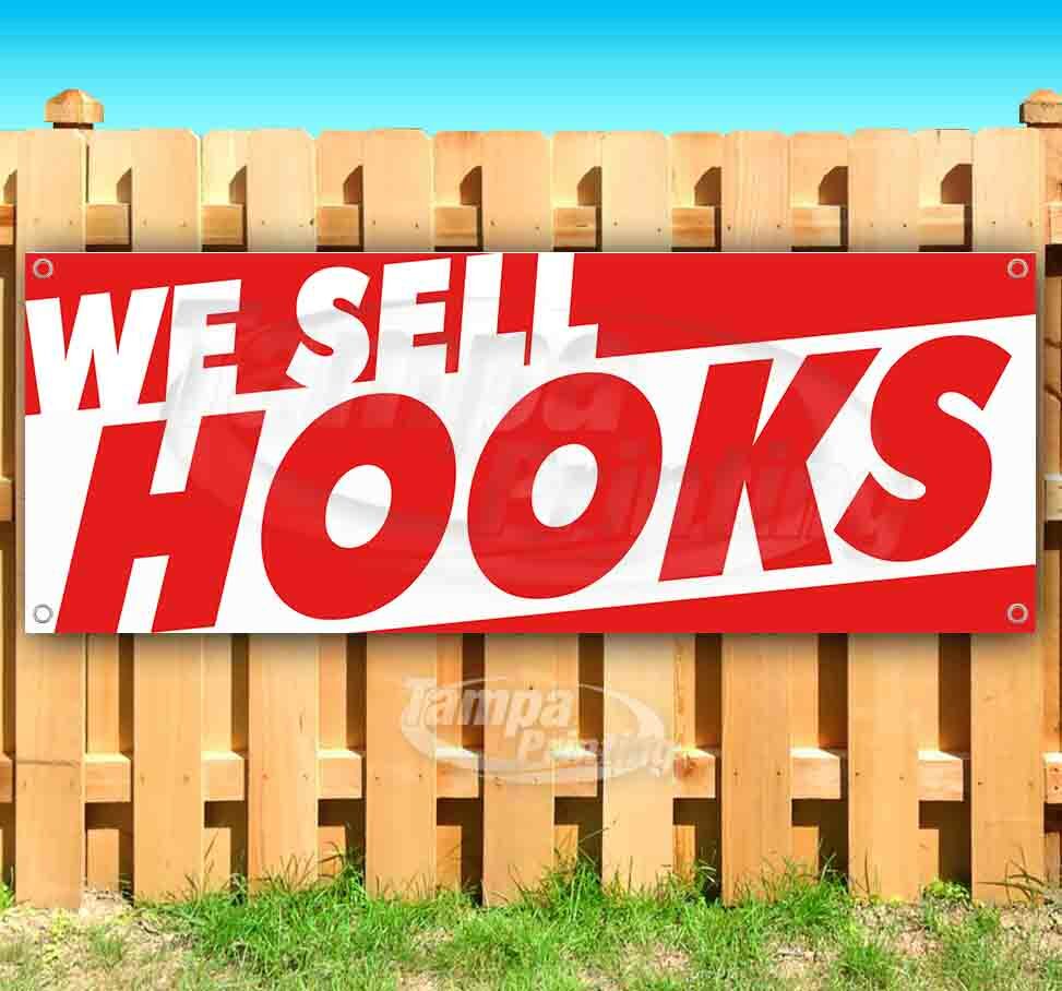 WE SELL HOOKS Advertising Vinyl Banner Flag Sign Many Sizes USA