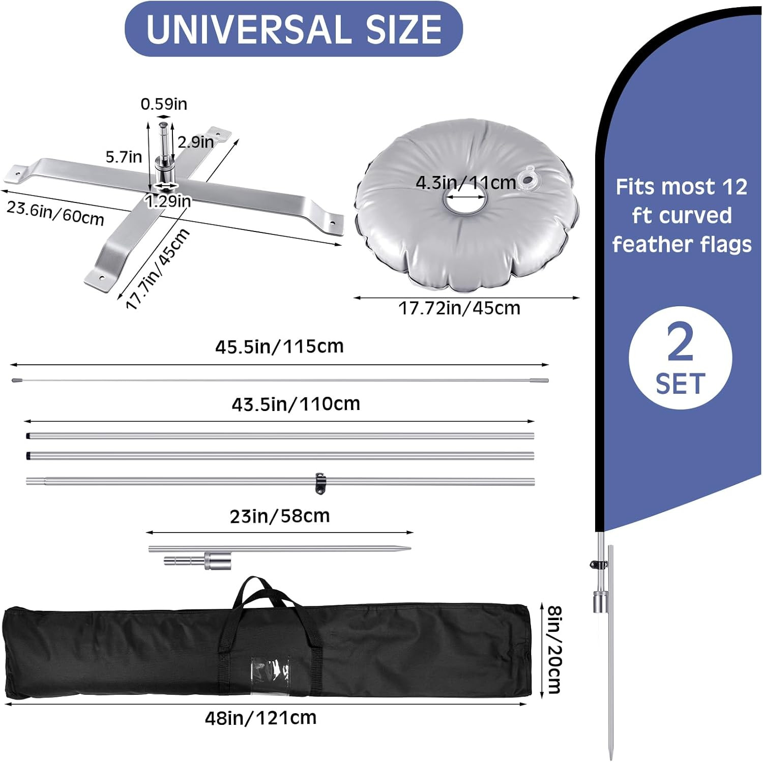 16 Pcs Feather Flag Pole Kit with Base, Spike & Storage Bag for Outdoor Use
