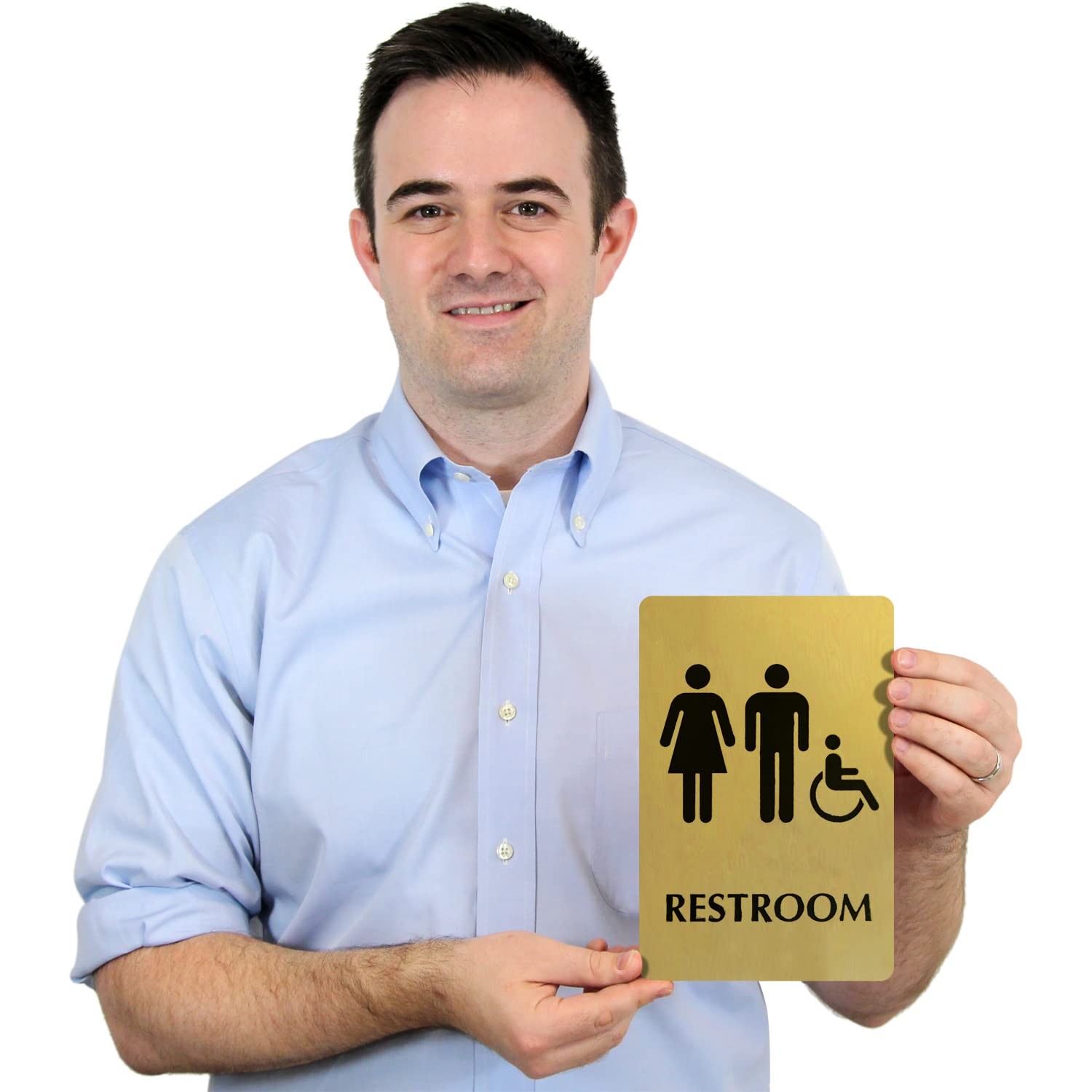 6×9 Inch Unisex Restroom Sign Handicap Brass Metal Door Mount Gold Black