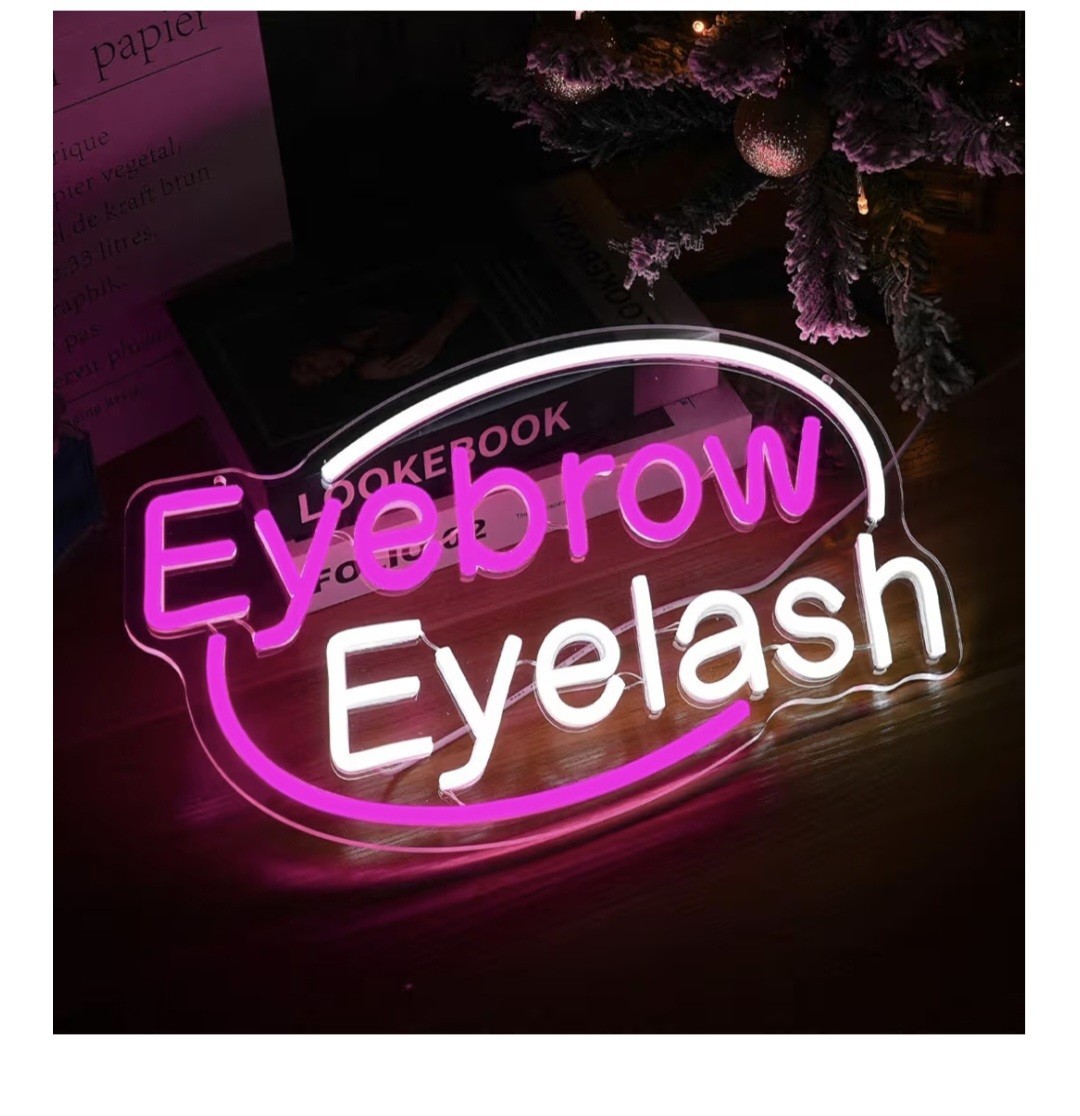 LED Dimmable Pink Acrylic Neon Graphic Sign Eyebrow Eyelash Beauty/Spa