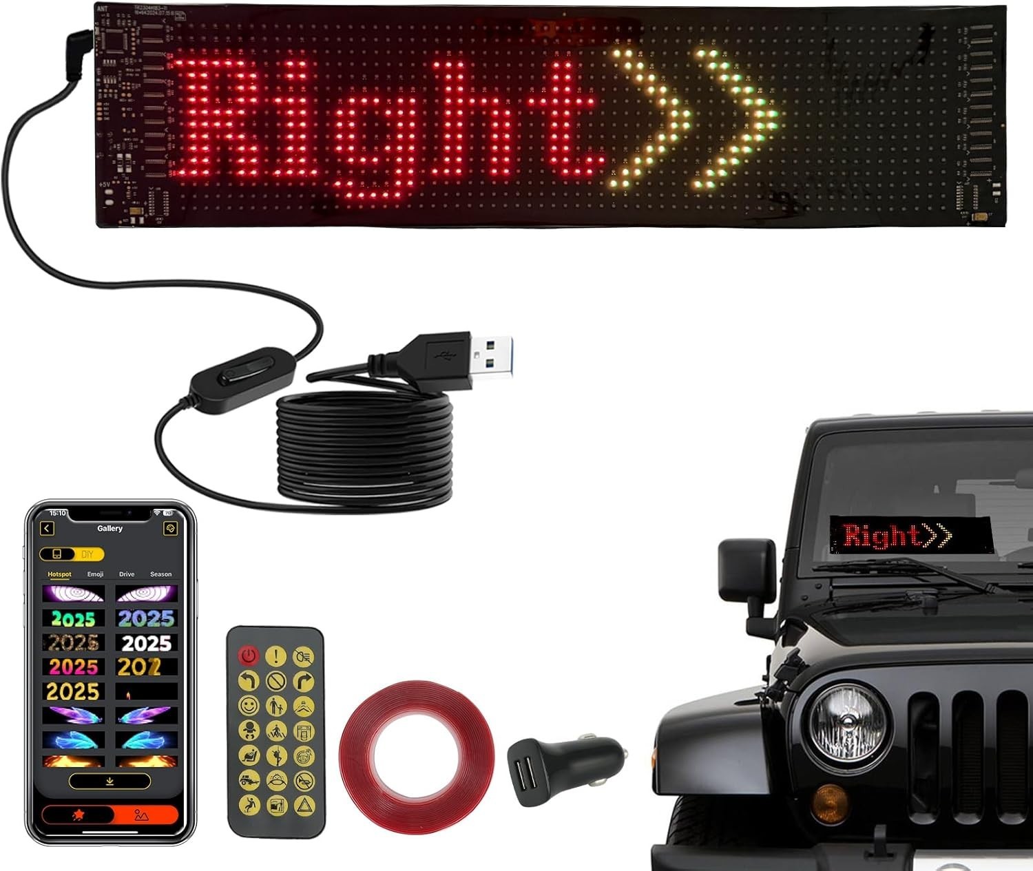 Flexible 23x5in Digital LED Display for Cars – DIY Text & Animation Features