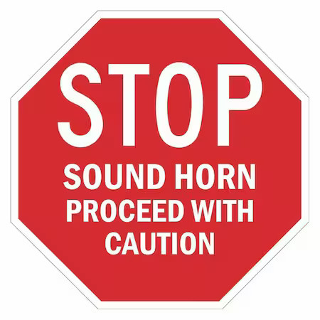 Lyle T1-6232-Hi_24X24 Stop Sound Horn Sign, 24&Prime; W, 24&Prime; H, Recycled Aluminum, Red