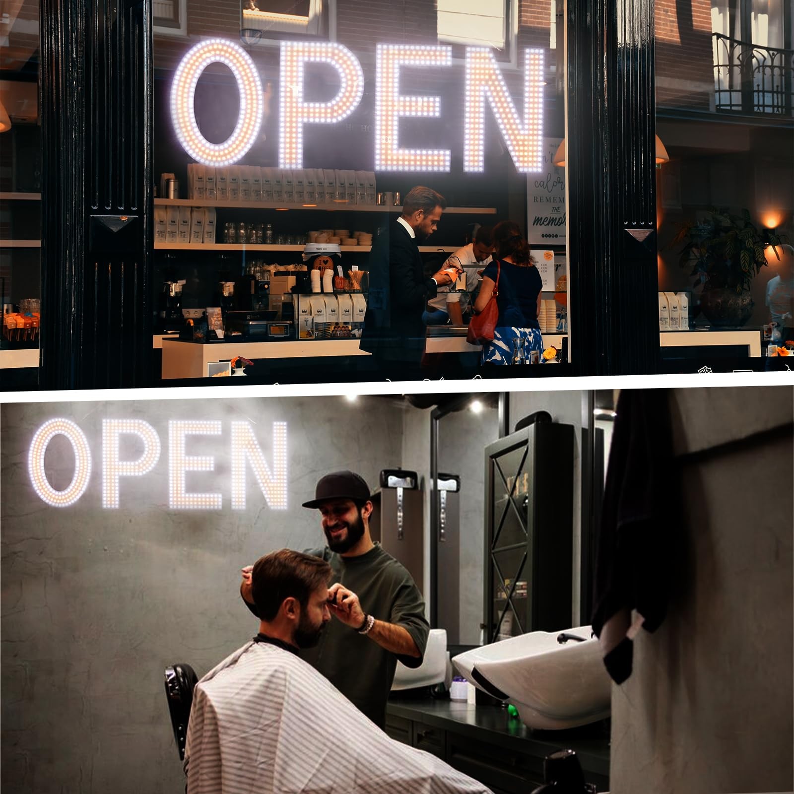Dimmable LED Open Sign 40&Prime;x14&Prime; with Hanging for Cafe, Store, Bar, Salon, Hotel