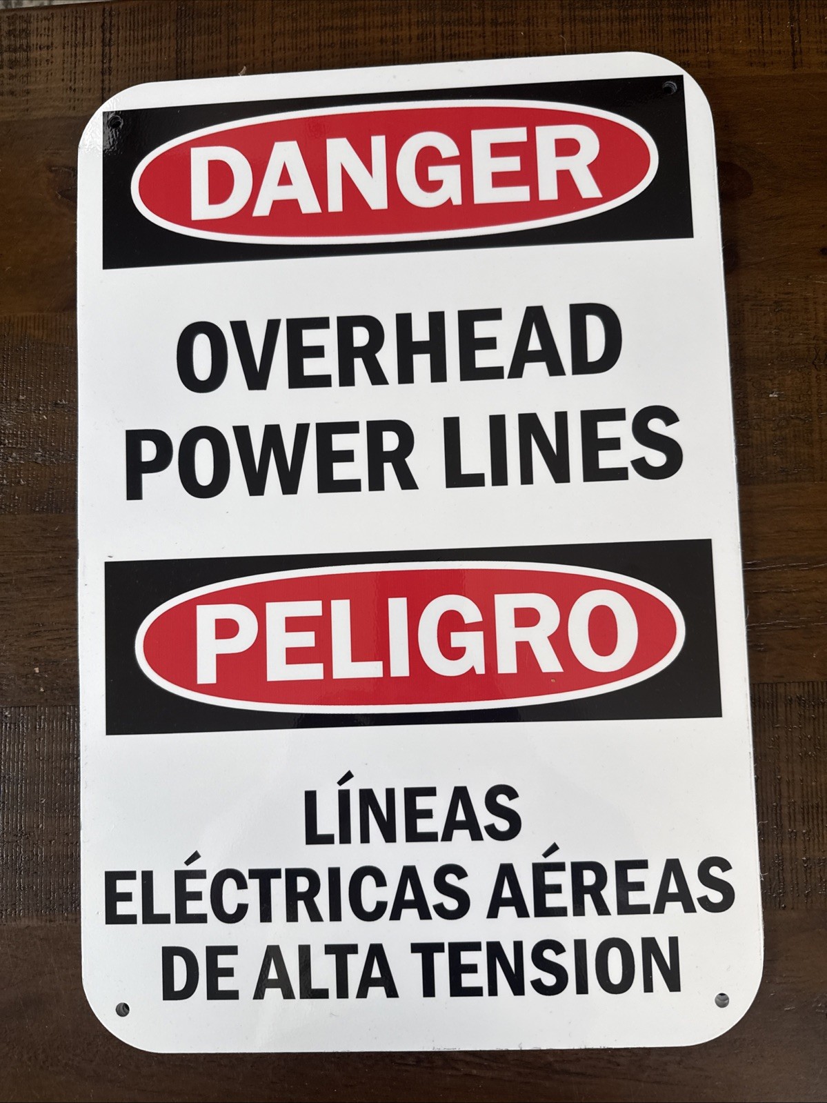 4 Pack Danger Overhead Power Lines Bilingual Sign 12 x 18 in Aluminum for Safety