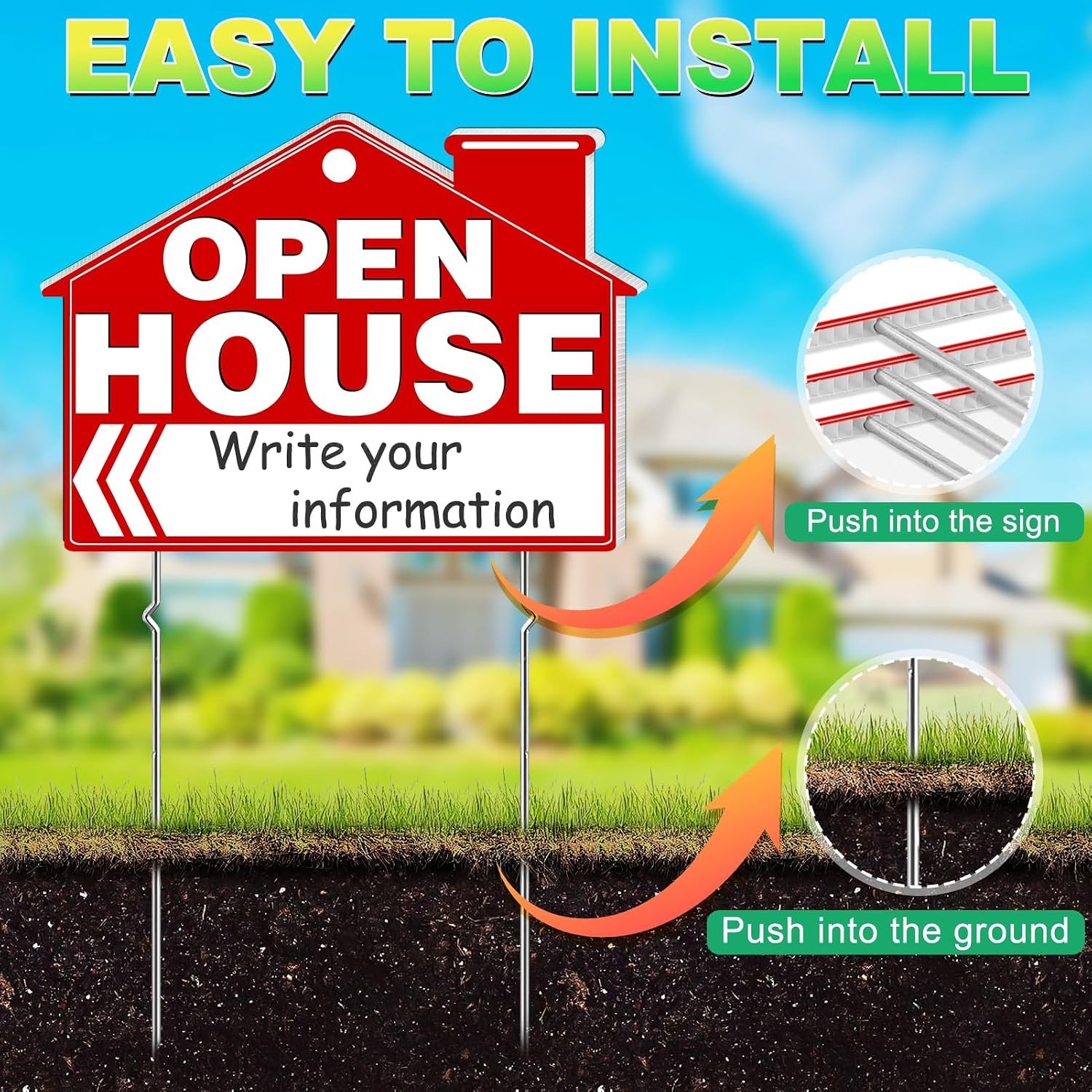 Open House Signs for Real Estate, 5 Packs 17&Prime; x 13&Prime; Large Double Sided Yard S…