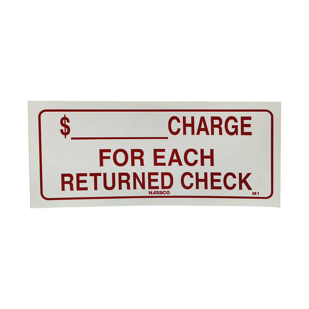 2 Pc Store Sign 9 » x 4 » Waterproof Plastic Charge For Each Returned Check