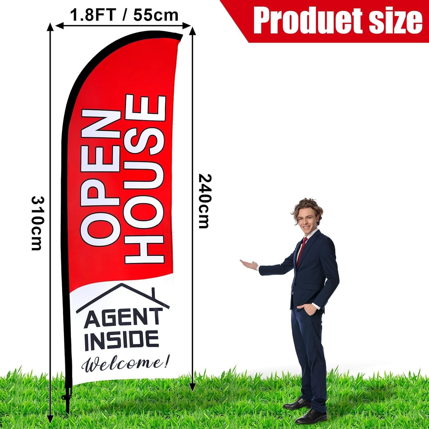 11ft Open House Signs Flag Pole Kit for Real Estate Outdoor Banner Advertising