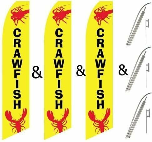 Three (3) Pack Swooper Flags & Pole Kits Crawfish Yellow Red Black