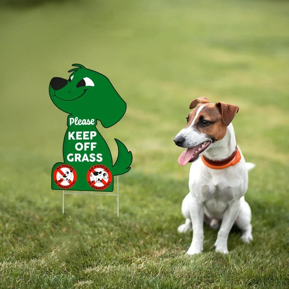 2PCS Keep off Grass Sign – 8×12&Prime; Double Sided Coroplast No Peeing Dog Sign Green