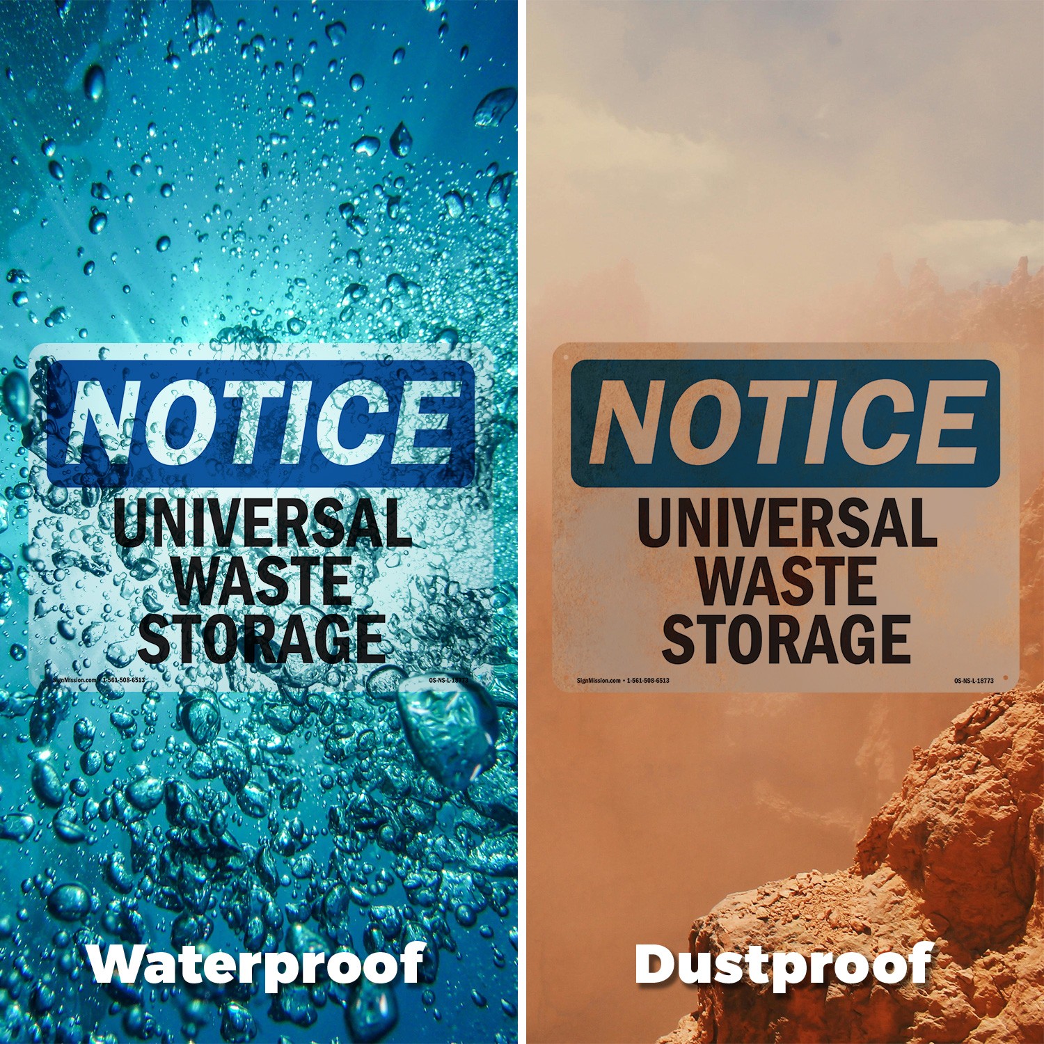 Universal Waste Storage OSHA Notice Sign Metal, Plastic, Or Decal – 5 or 10 Pack