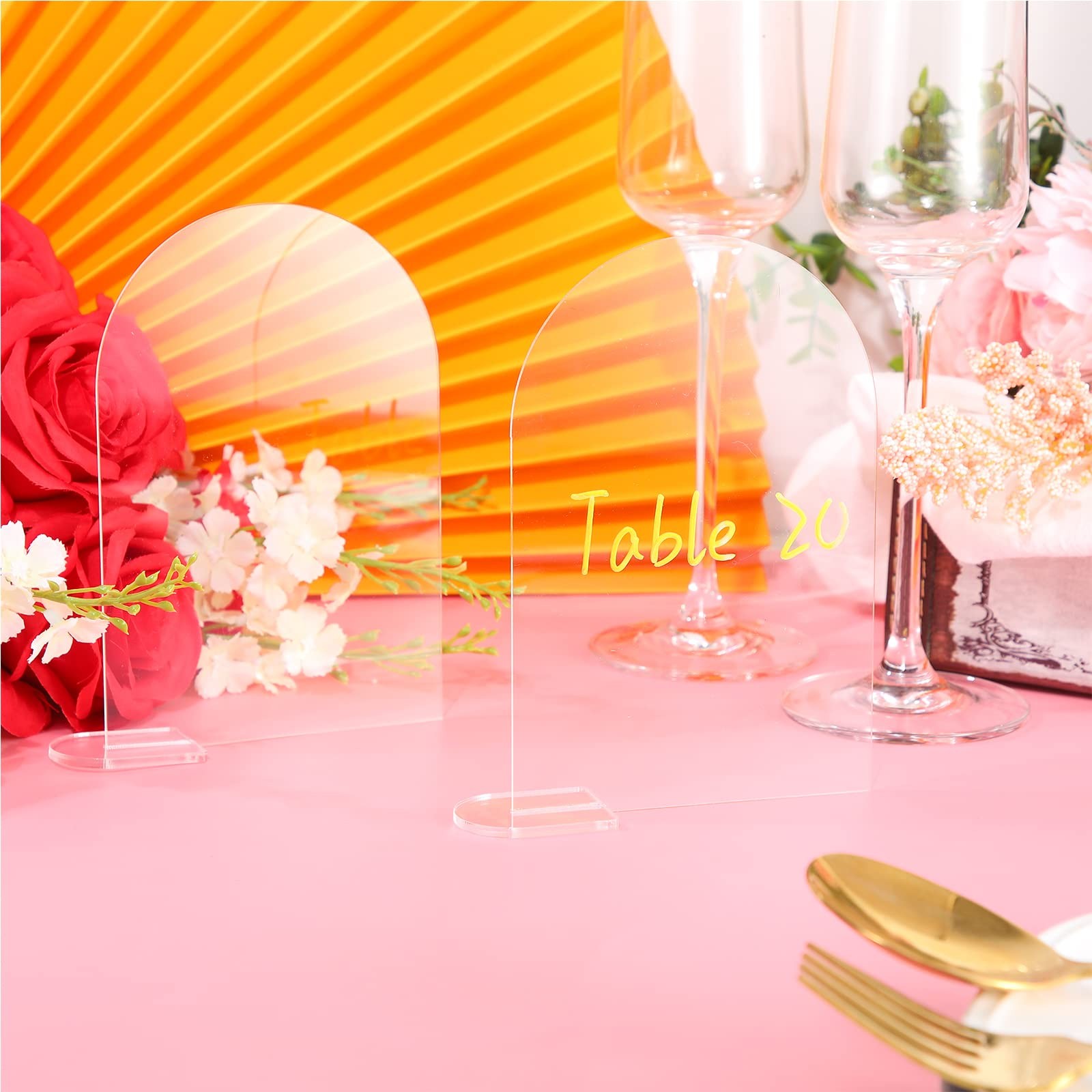 25 PCS Clear Arch Acrylic Sign Stand Blank Round Top Table Number 4×6 Inch