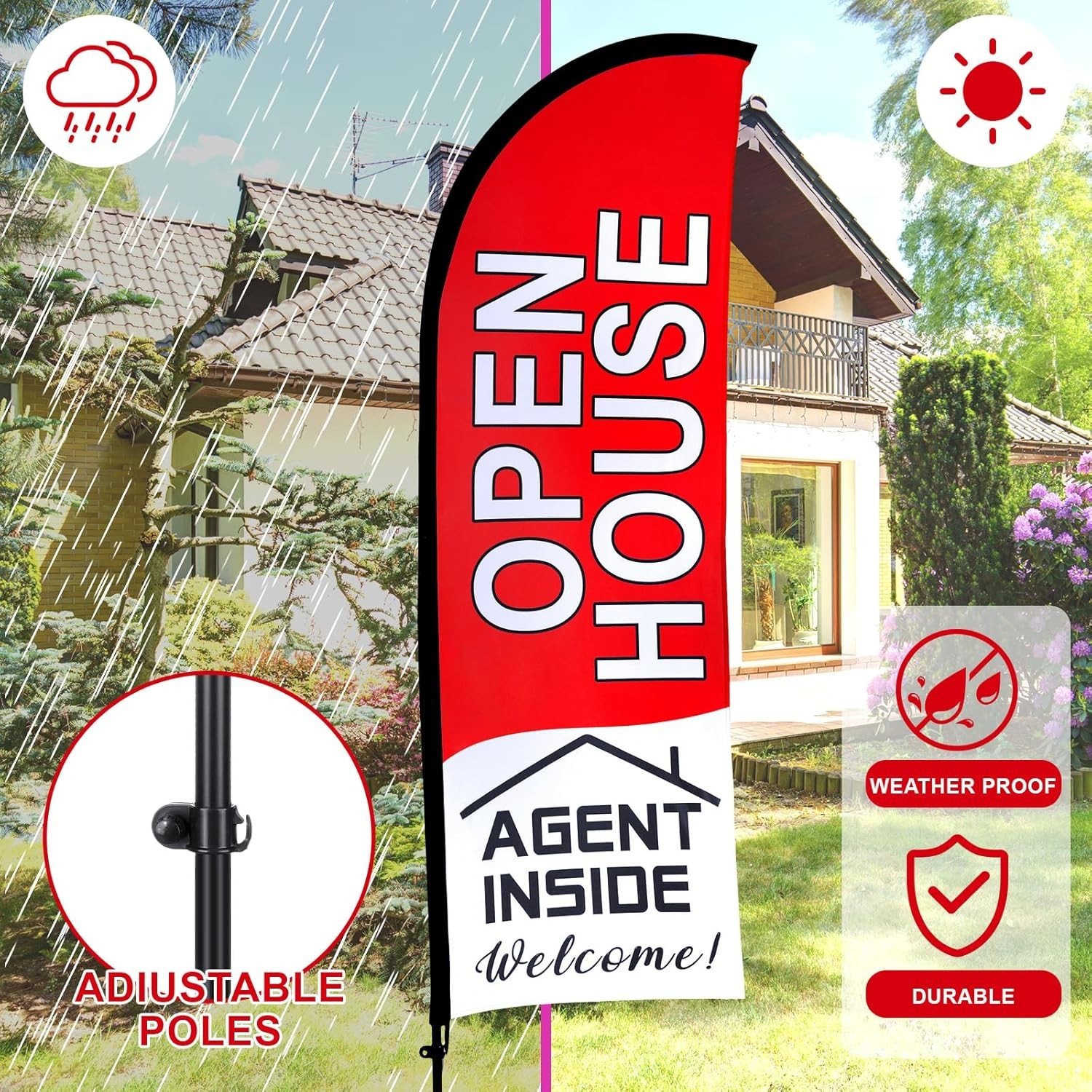 11ft Open House Signs Flag Pole Kit for Real Estate Outdoor Banner Advertising
