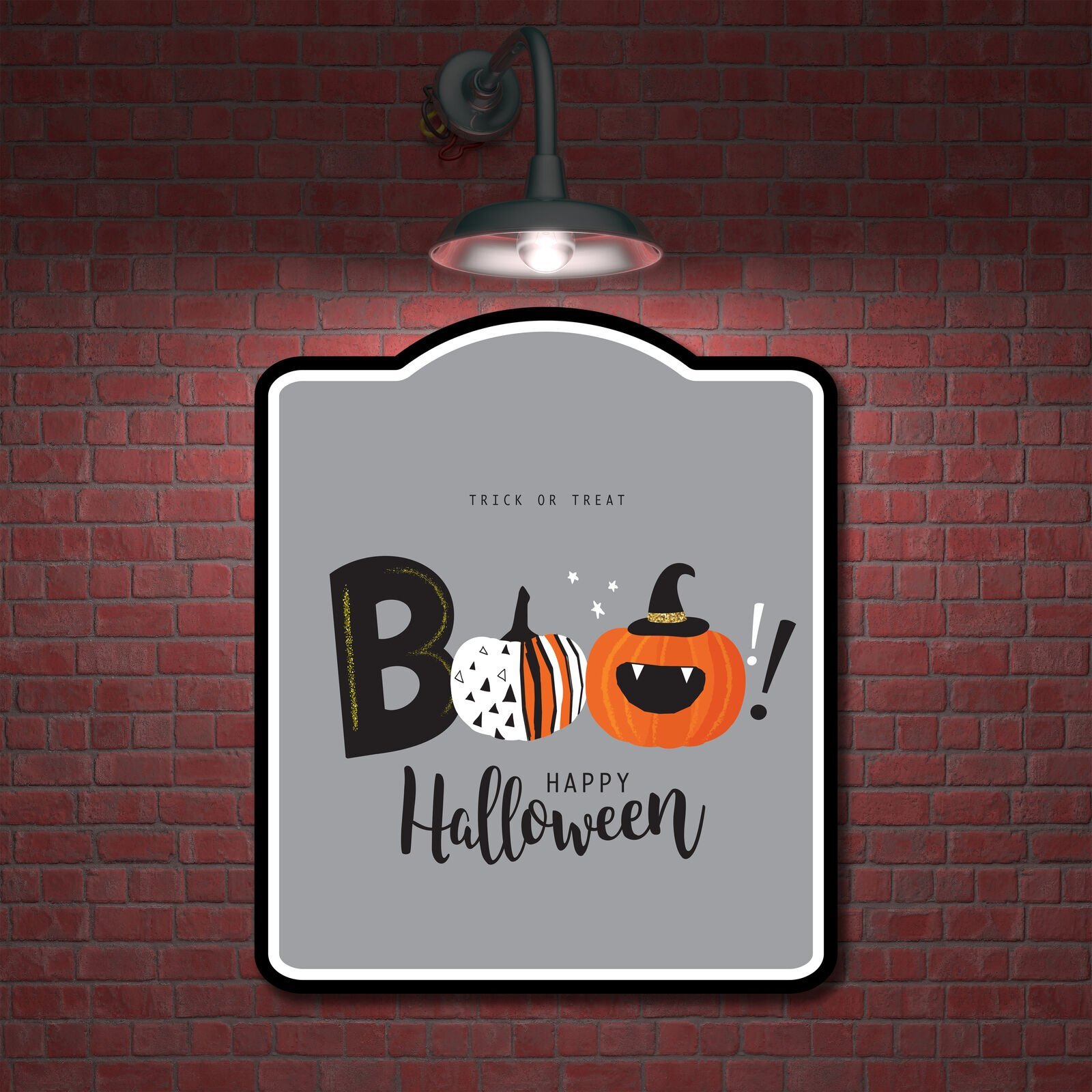 Boo Happy Halloween Modern Decor Gray BLACK Aluminum Composite Sign